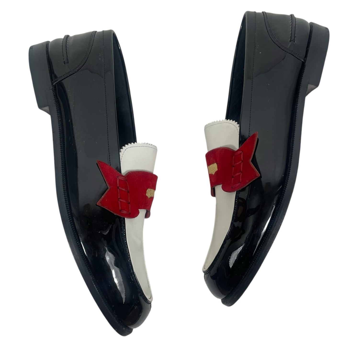 Christian Louboutin Donna Penny Loafer Patent Leather Black White Size 38
