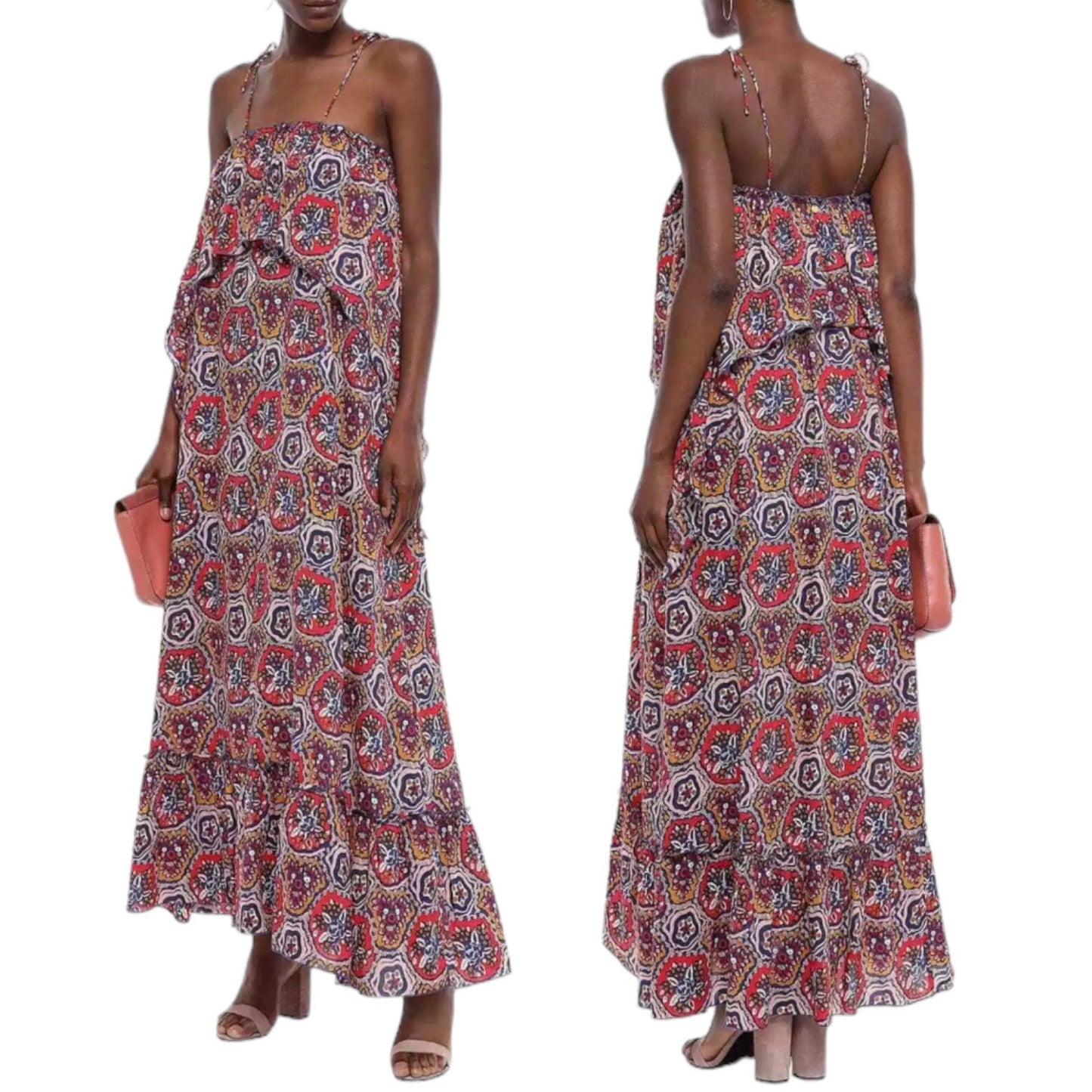 Antik Batik Sam Layered Printed Voile Maxi Dress Red Size S/ 38