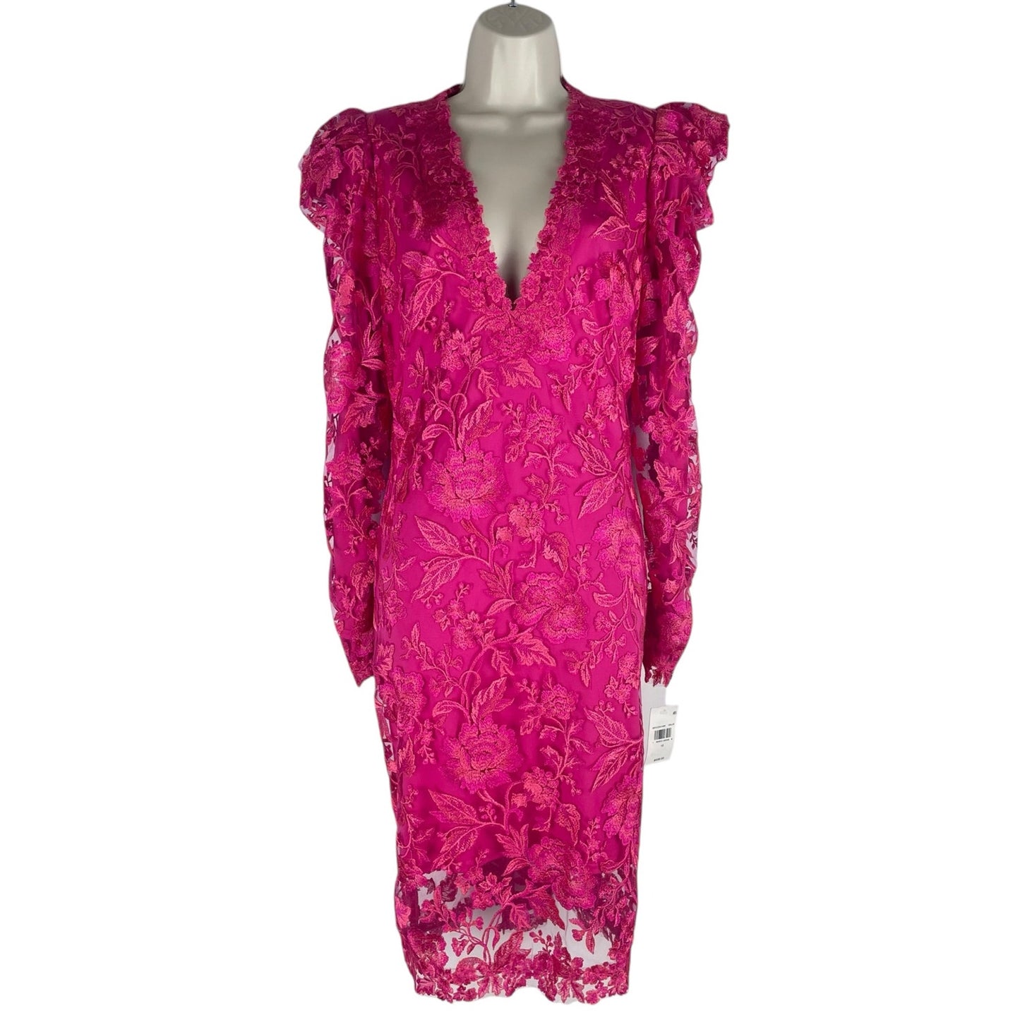 Tadashi Shoji Embroidered Puff Sleeve Cocktail Dress Pink Size 12