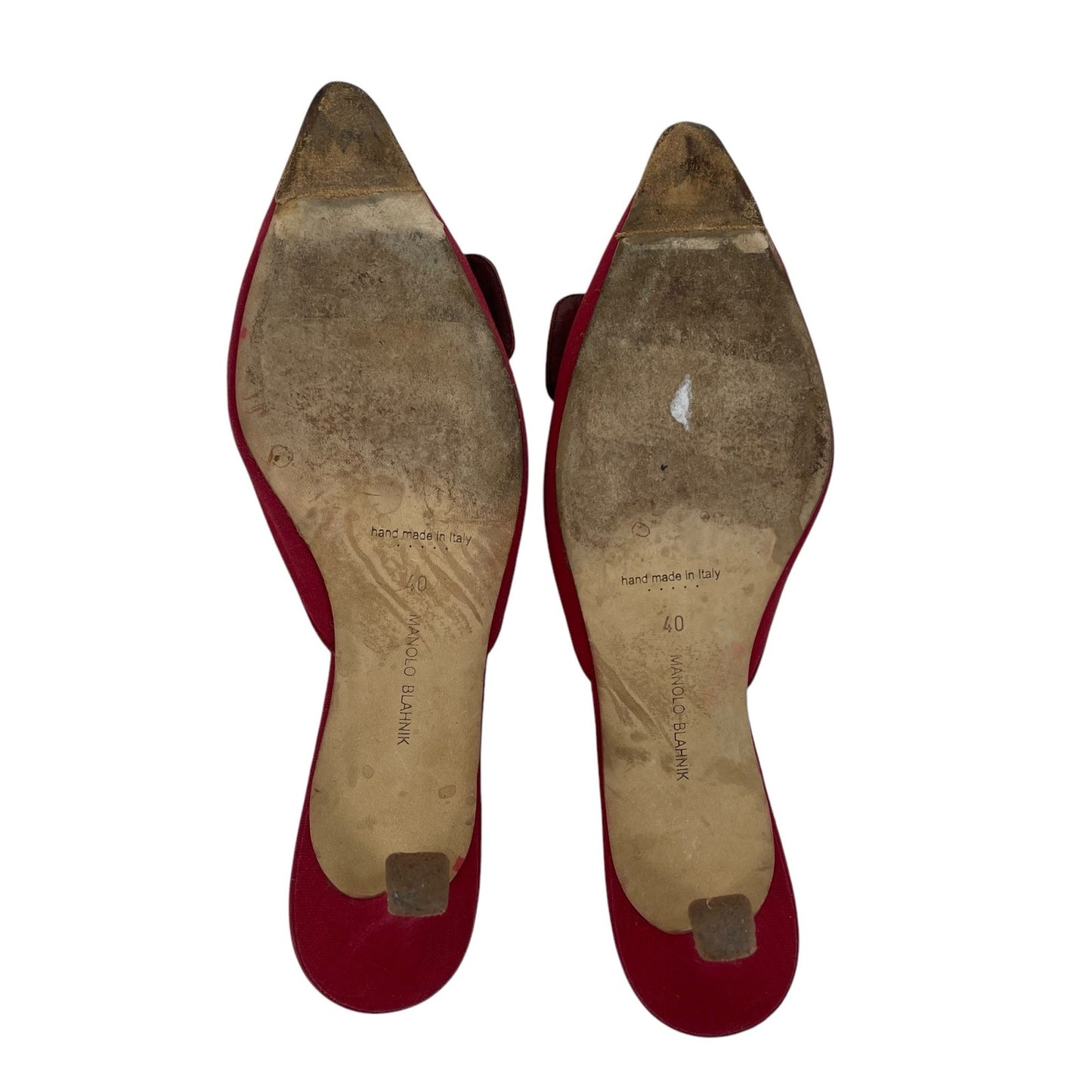 Manolo Blahnik Maysale 70mm Red Buckle Mules Fabric Size 40 Hailey Bieber