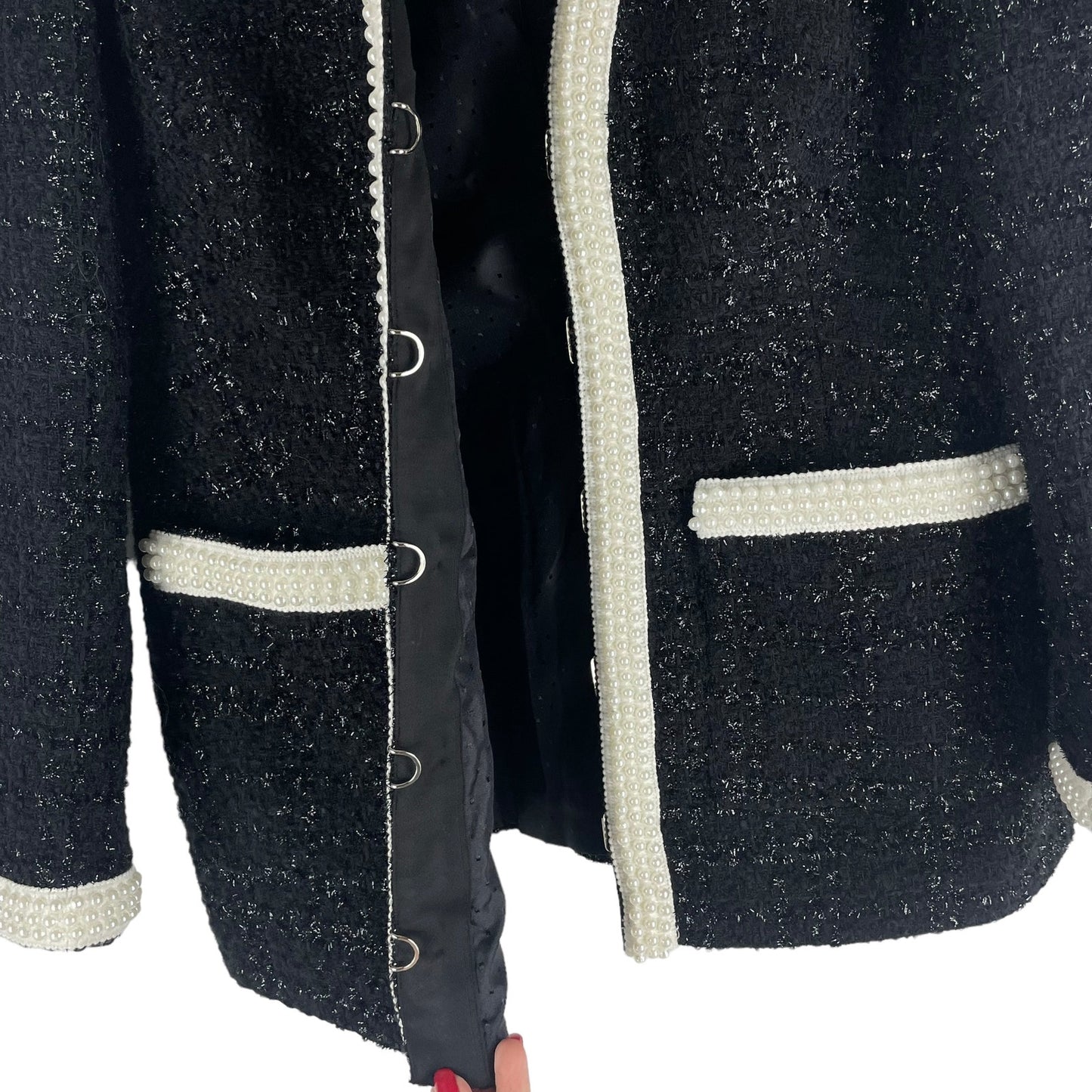 Veronica Beard Kemsley Pearl Embellsihed Tweed Wool Jacket Black Size 00
