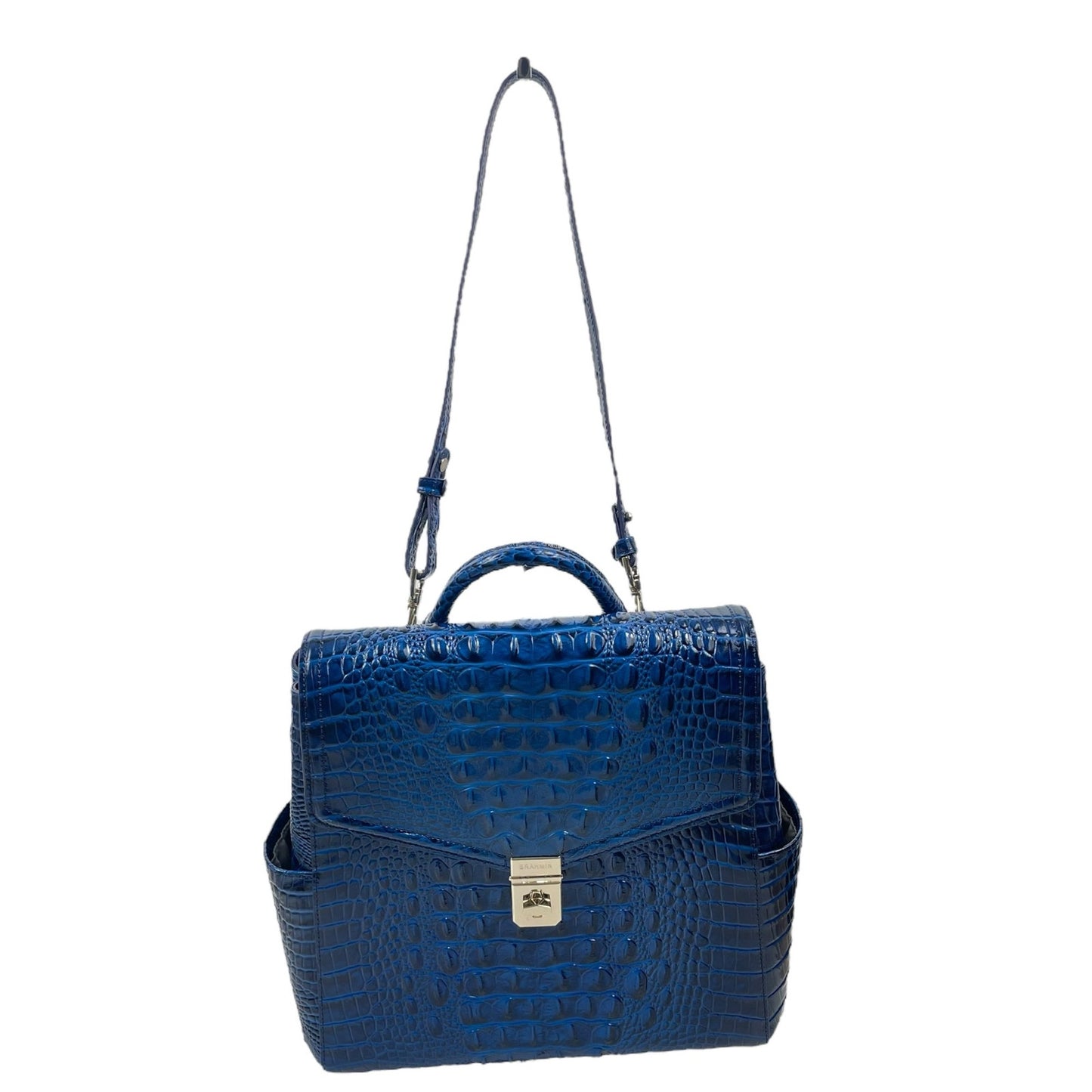 Brahmin Liz Sapphire Melbourne Convertible Backpack Croc Embossed Blue
