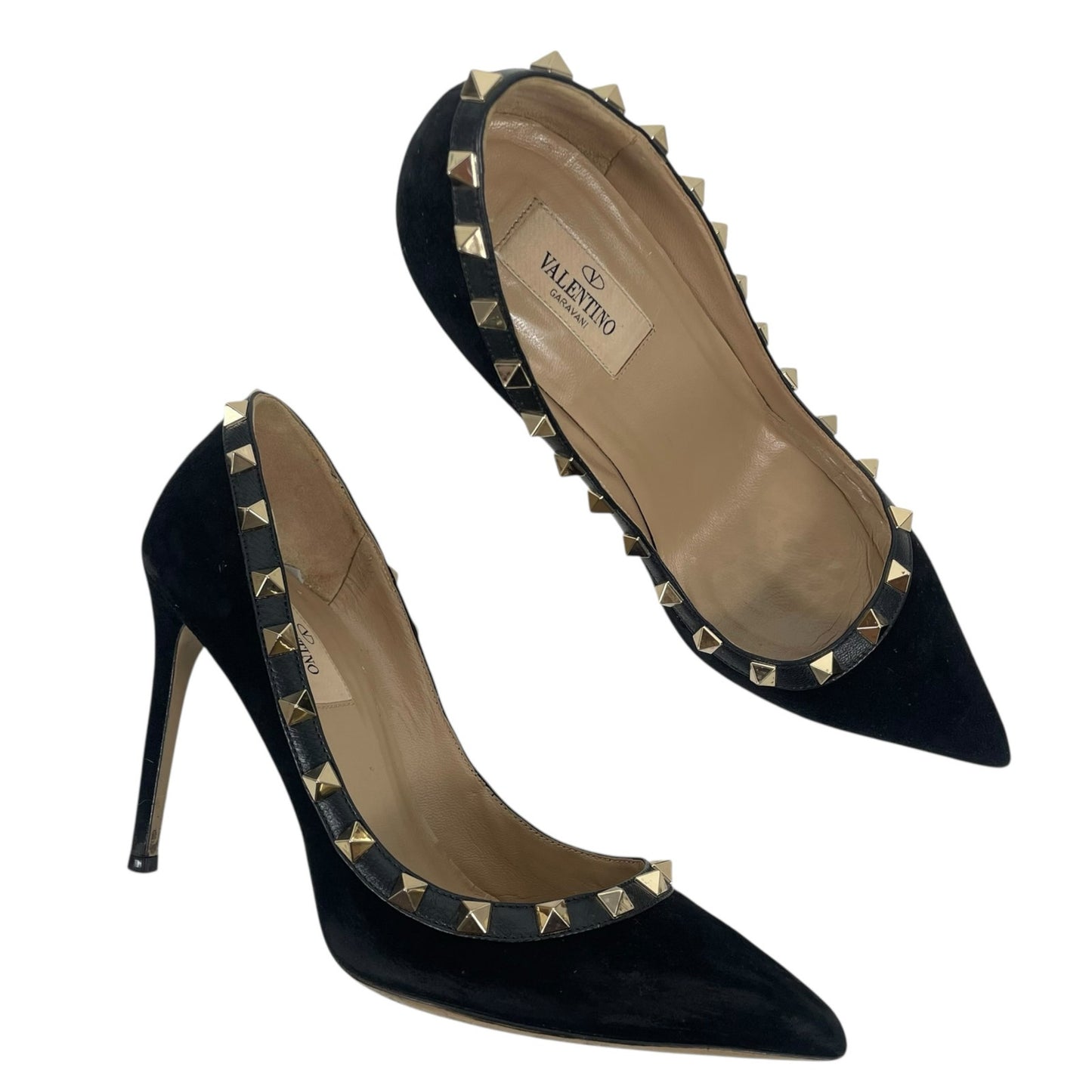 Valentino Garavani Black Rockstud Suede Pointed Toe Pump Size 36.5