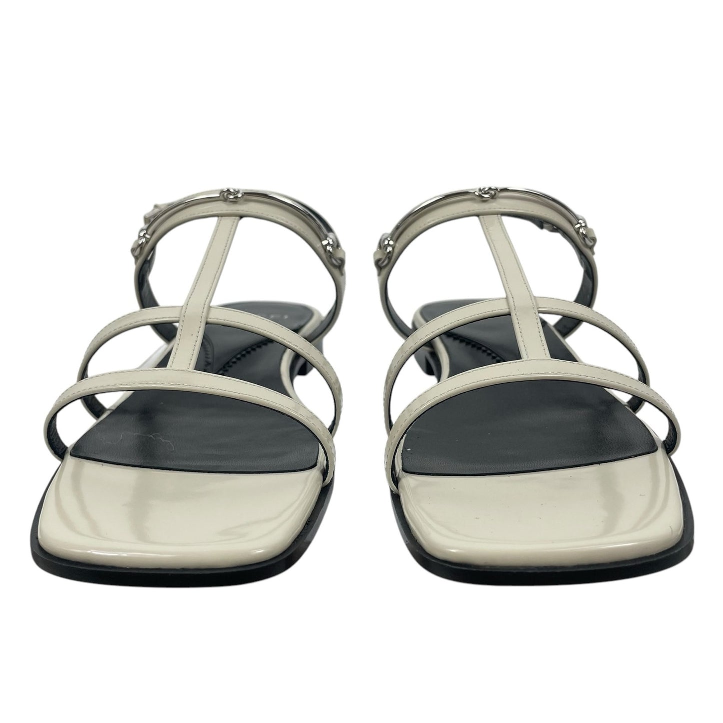 Gucci Divine Horsebit Patent Leather Slim Sandal Mystic White Size 40
