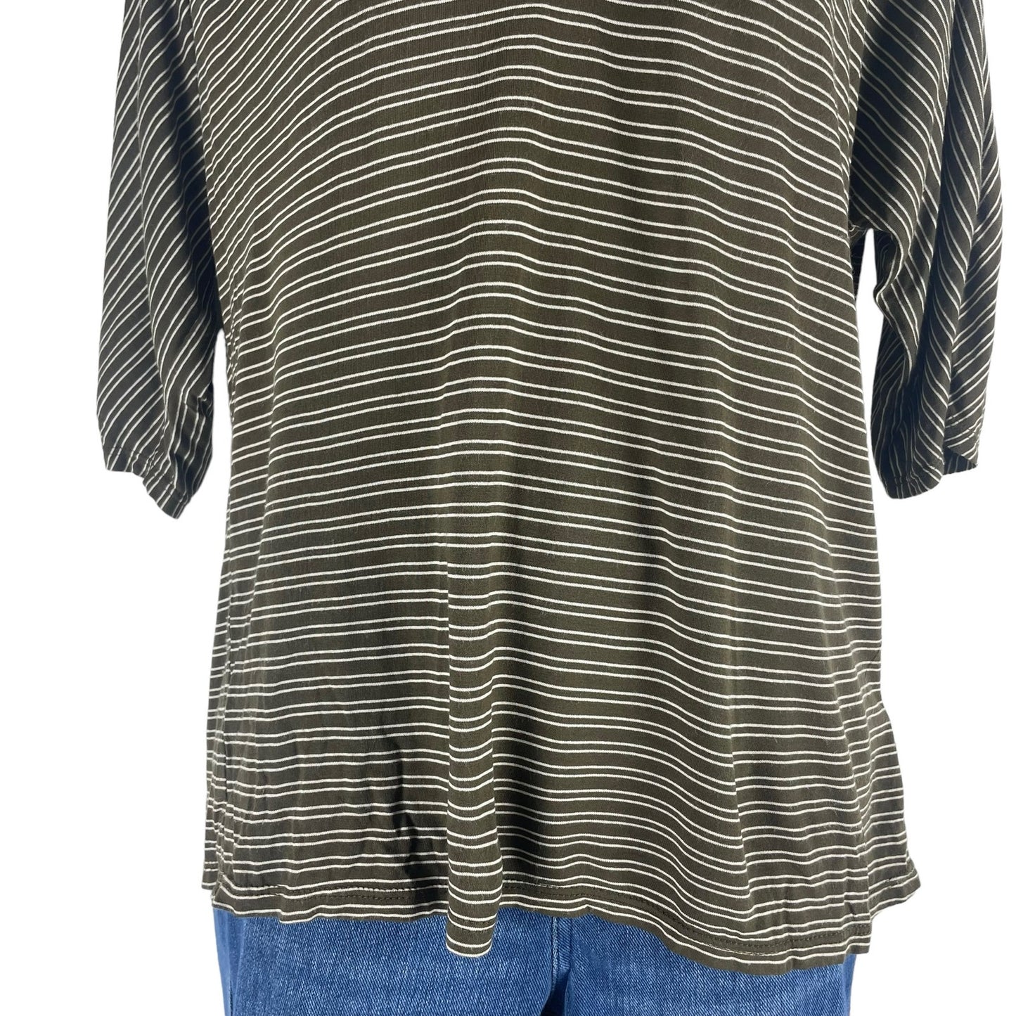Soft Joie 3/4 Dolman Sleeve V Neck Striped Casual Top Green Size XS