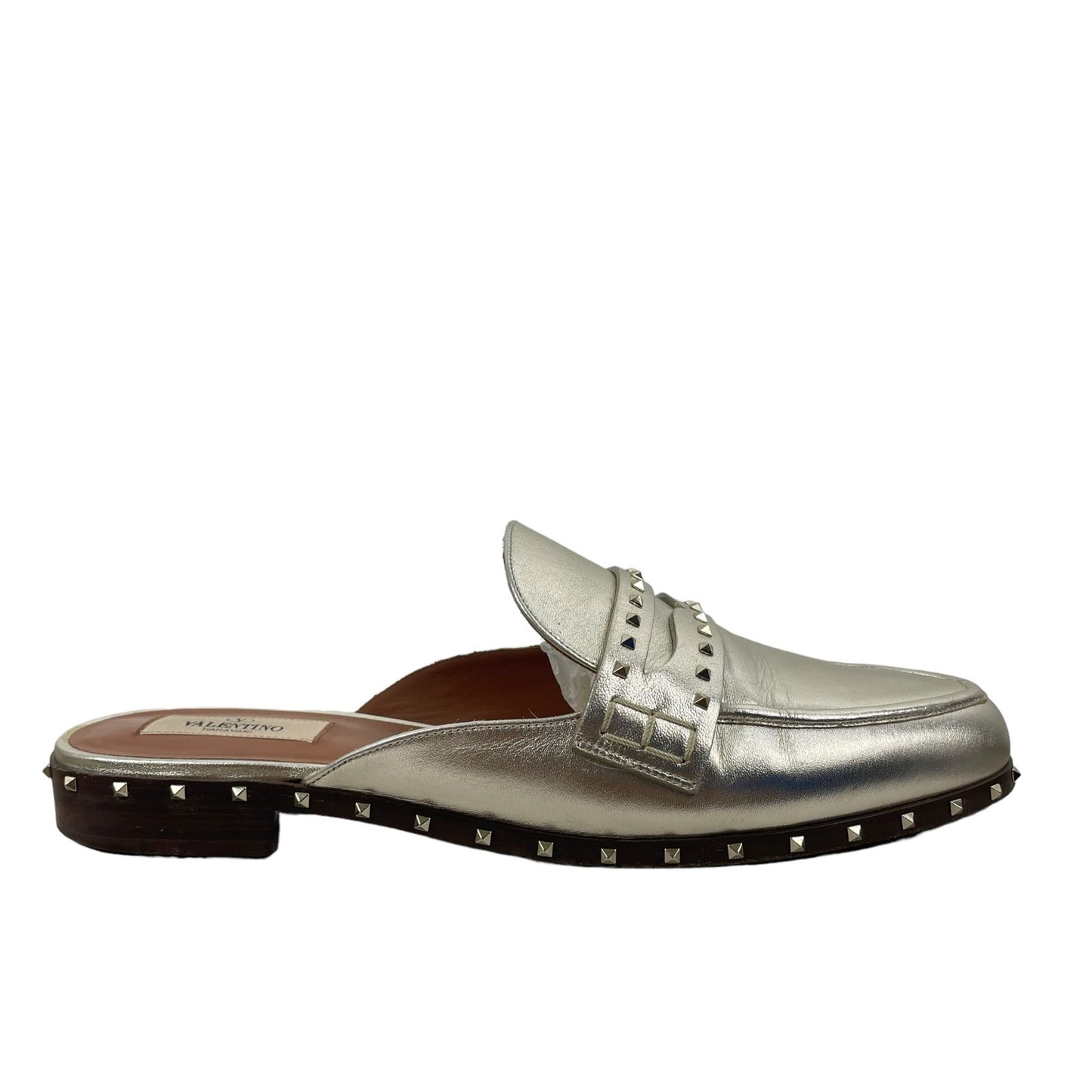 Valentino Garavani Rockstud Leather Mules Slide Agento Gold Size 40.5