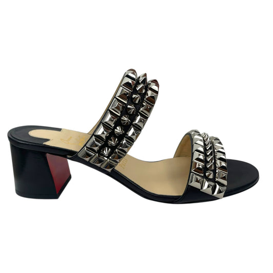 Christian Louboutin Tina Goes Mad 55 Slide Sandals Black Silver Size 38.5