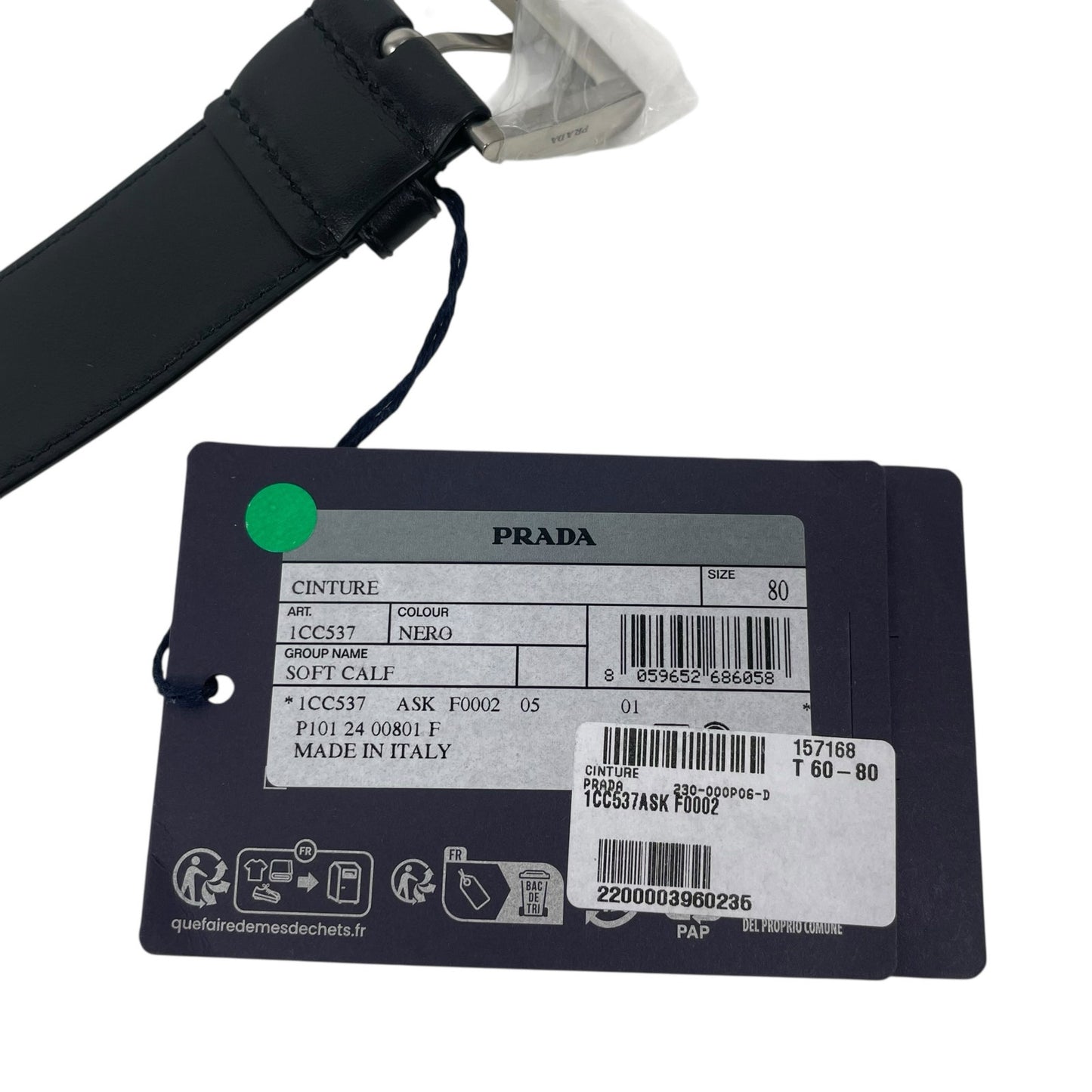 Prada Black Calfskin Leather Belt RUNWAY Silver Buckle Size 80/32