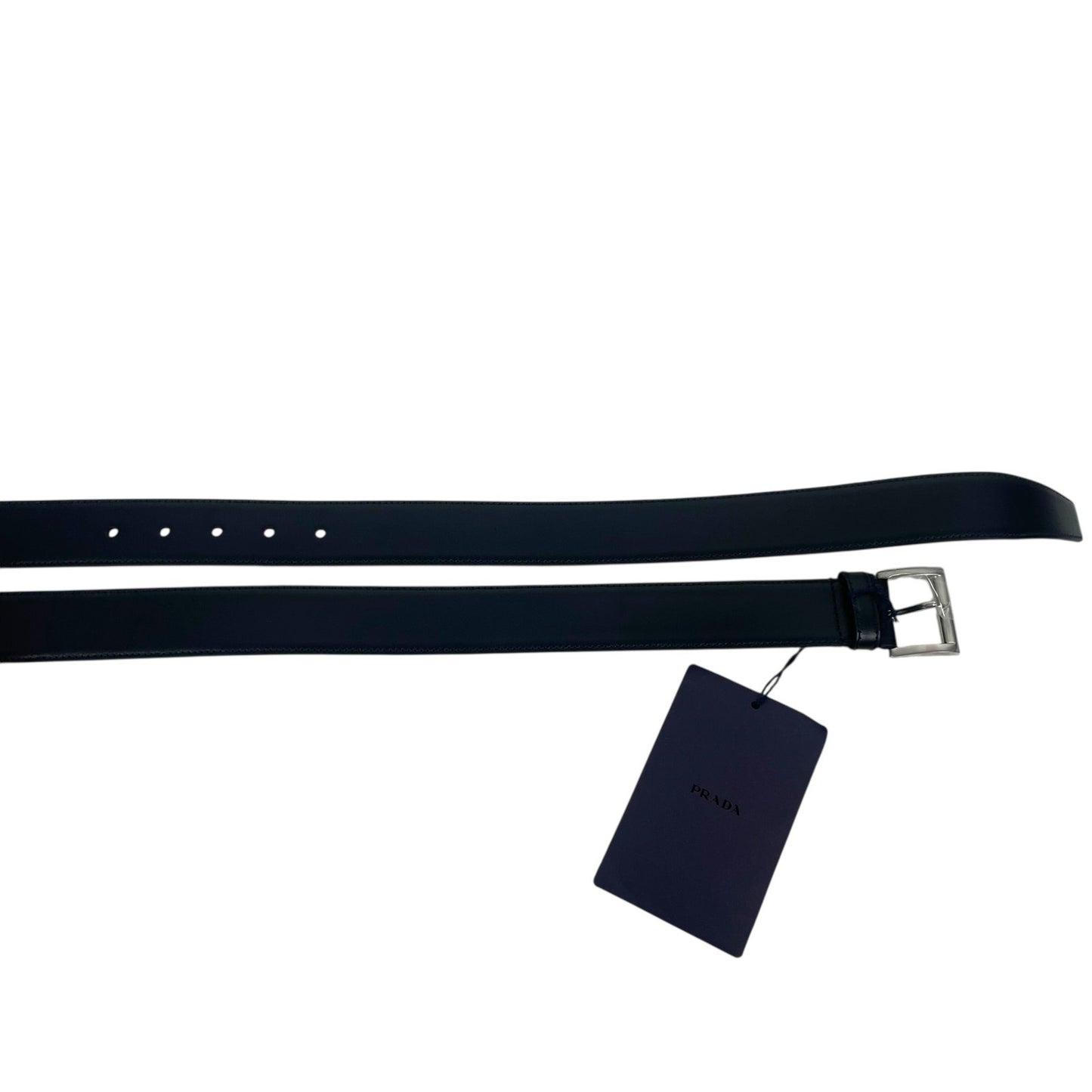 Prada Black Calfskin Leather Belt RUNWAY Silver Buckle Size 80/32