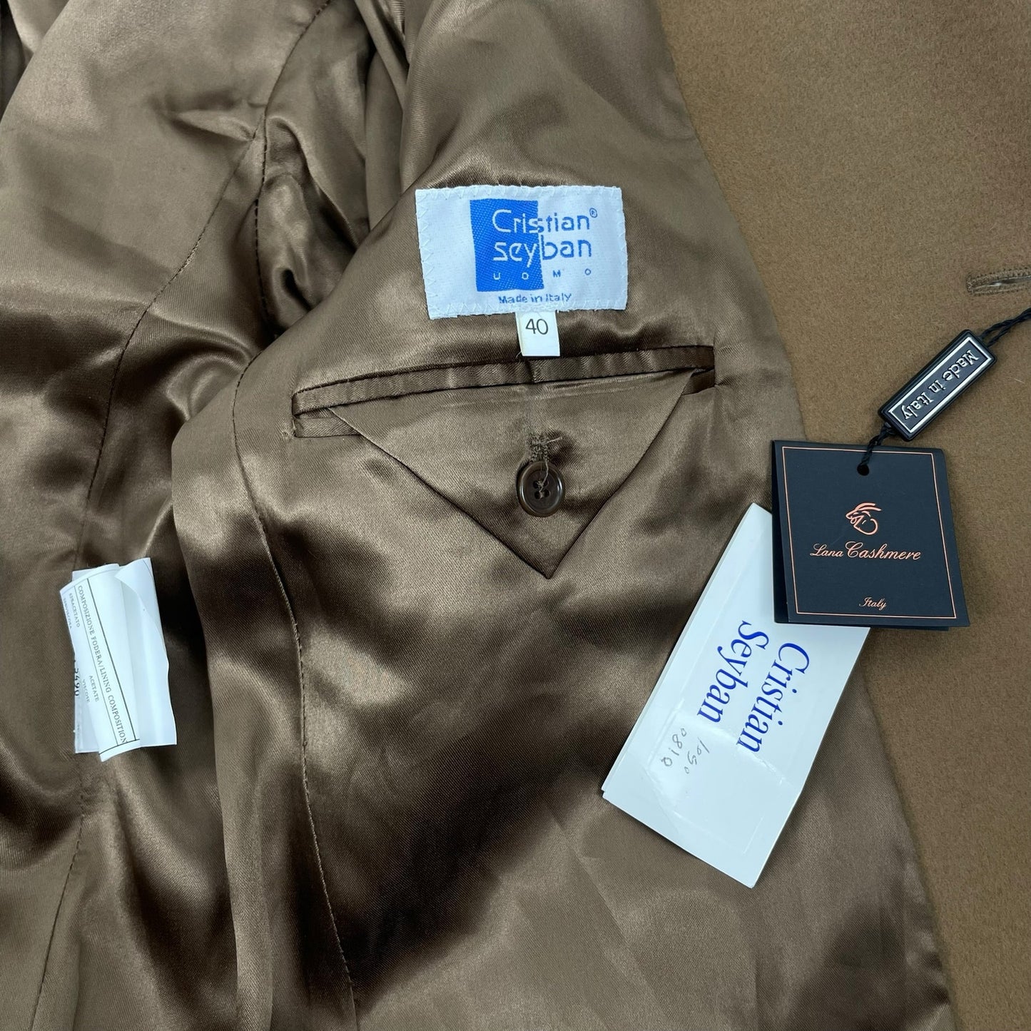 Cristian Seyban Wool & Cashmere Long Top Coat Overcoat Brown Size 40