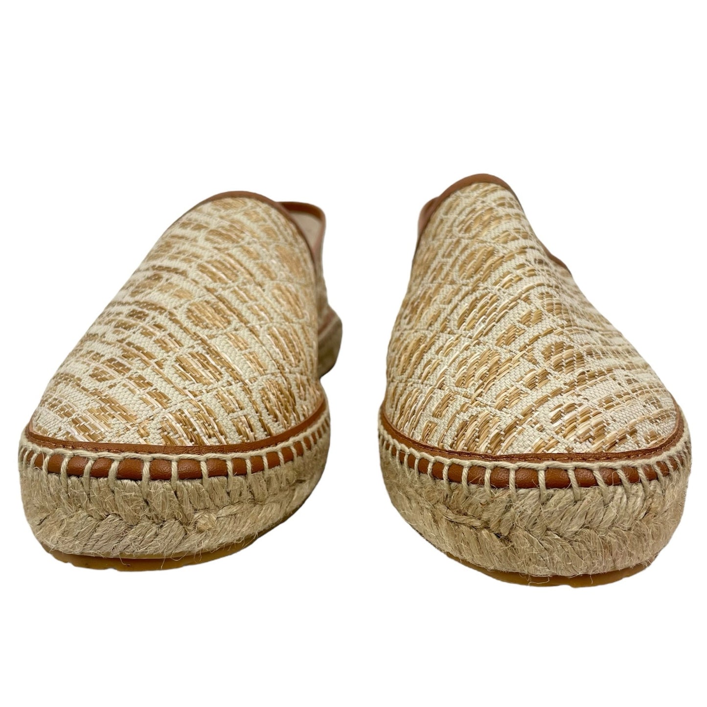 Carolina Herrera Alpargatas CH Logo Canvas Rafia Espadrille Brown Size 41
