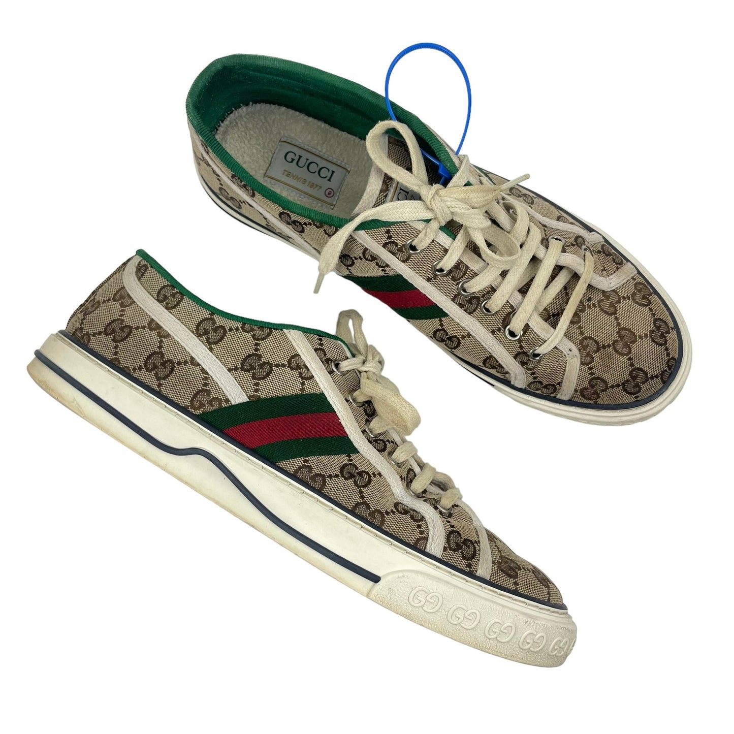 Gucci GG 1977 Tennis Sneakers Lace Up Beige Ebony Original Men Size 9