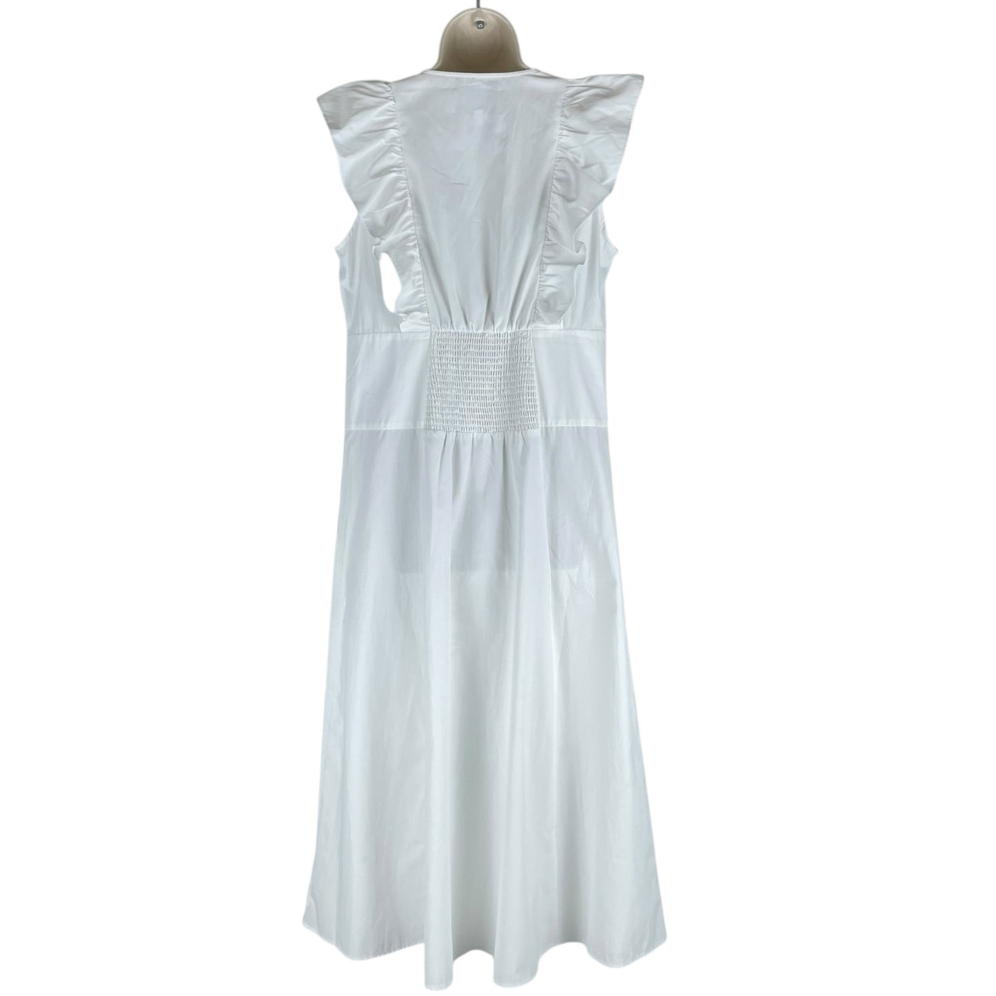 Brochu Walker The Aurora Ruffle Midi Dress Pockets Cotton White Size L
