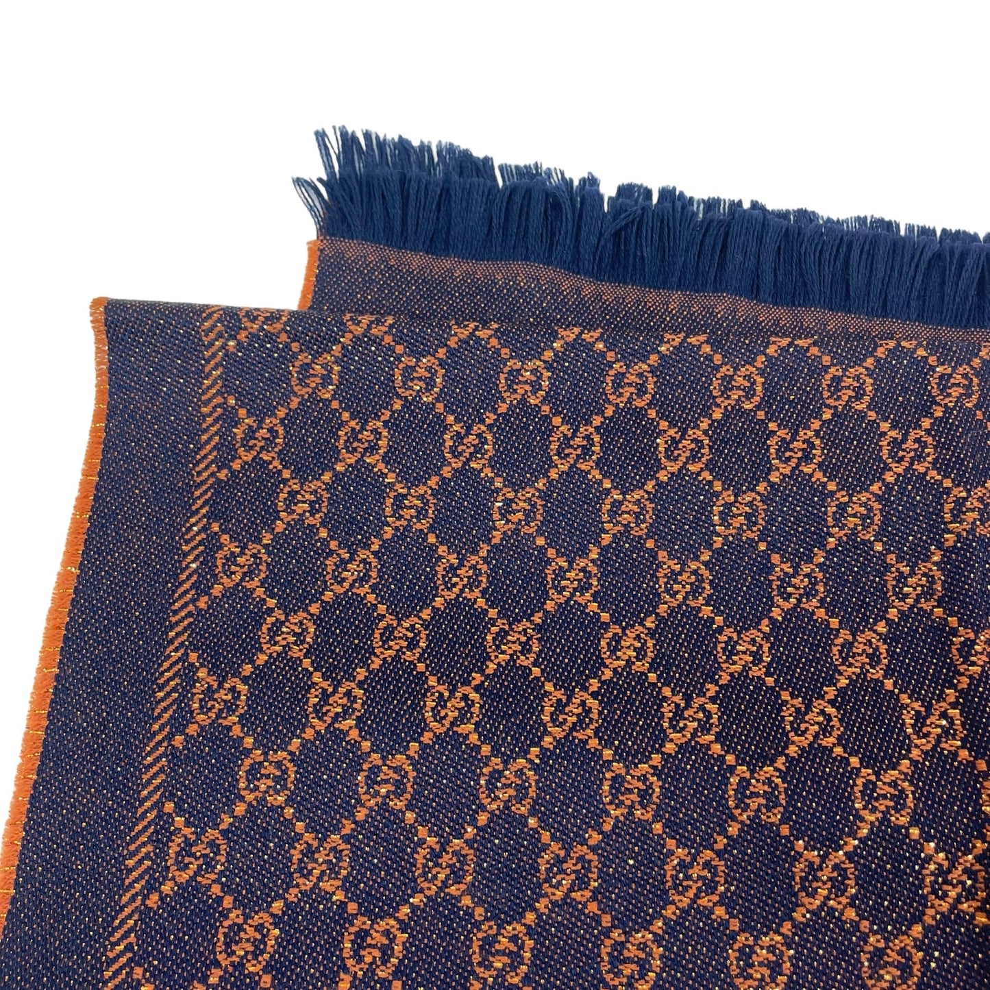 Gucci Wool Jacquard GG Monogram Stenlux Scarf Midnight Blue Metallic