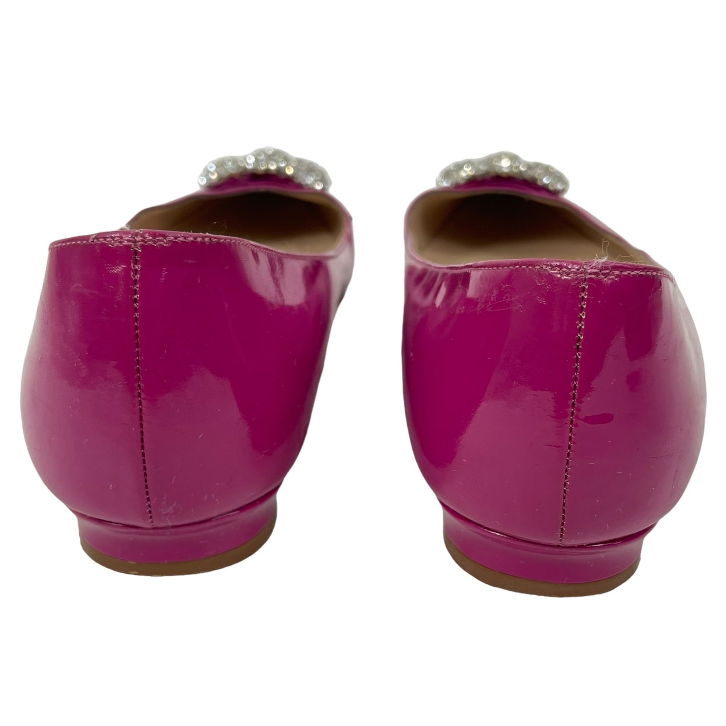 Manolo Blahnik Hangisi Pointed Toe Patent Leather Flats Pink Size 38