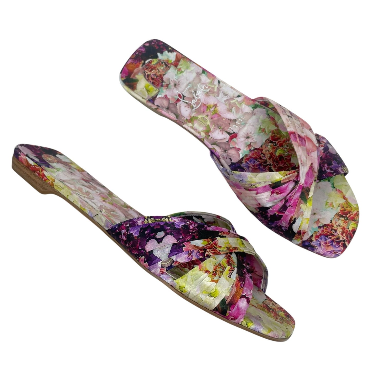 Christian Louboutin Nicol is Back Floral Satin Flat Slide Size 40