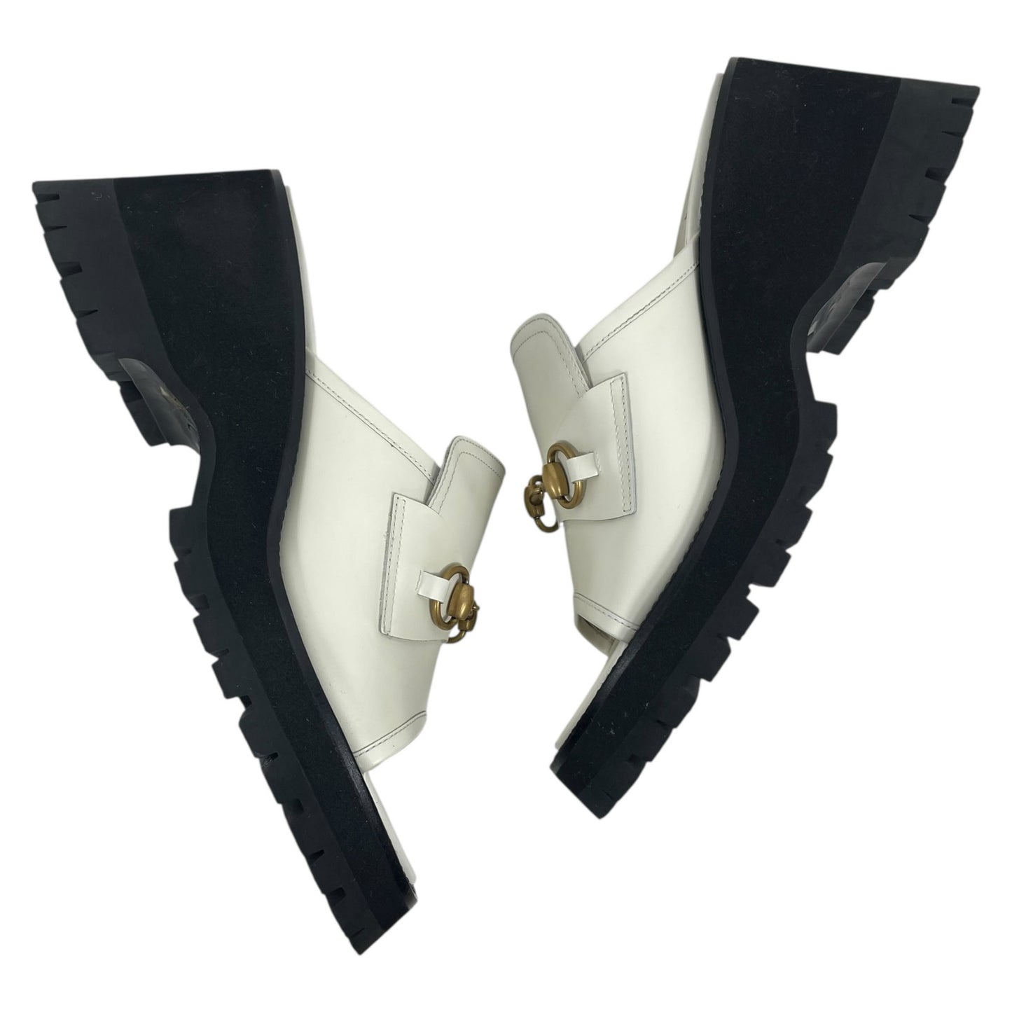 Gucci Cordovan Horsebit Open Toe Platform Slide Sandal Dusty White Size 41