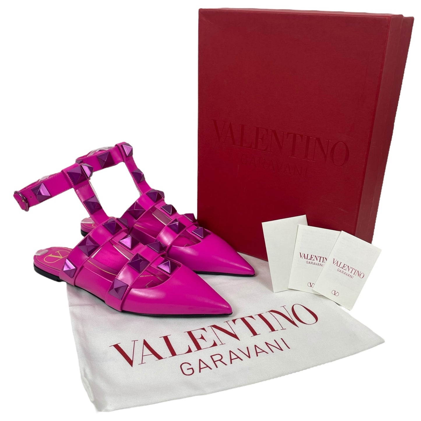 Valentino Garavani Roman Stud Ankle Strap Caged Flat Pink Size 39