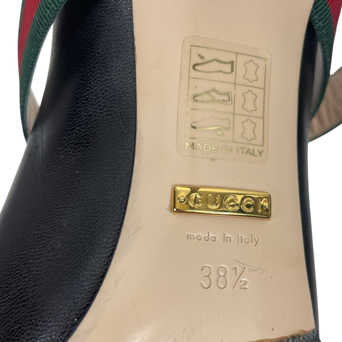 Gucci Malaga Kid Sylvie Mary Jane Web Pumps Black Leather Size 38.5
