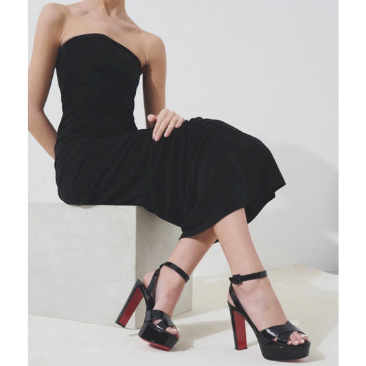 Christian Louboutin Supramariza 130 Patent Platform Sandal Black Size 40