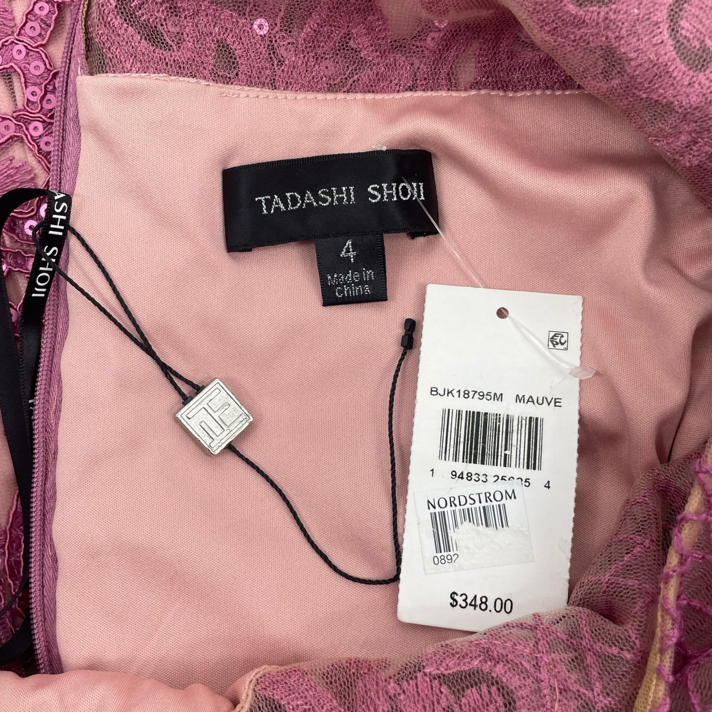 Tadashi Shoji Miranda Sequin Embroidered Cocktail Dress Mauve Size 4