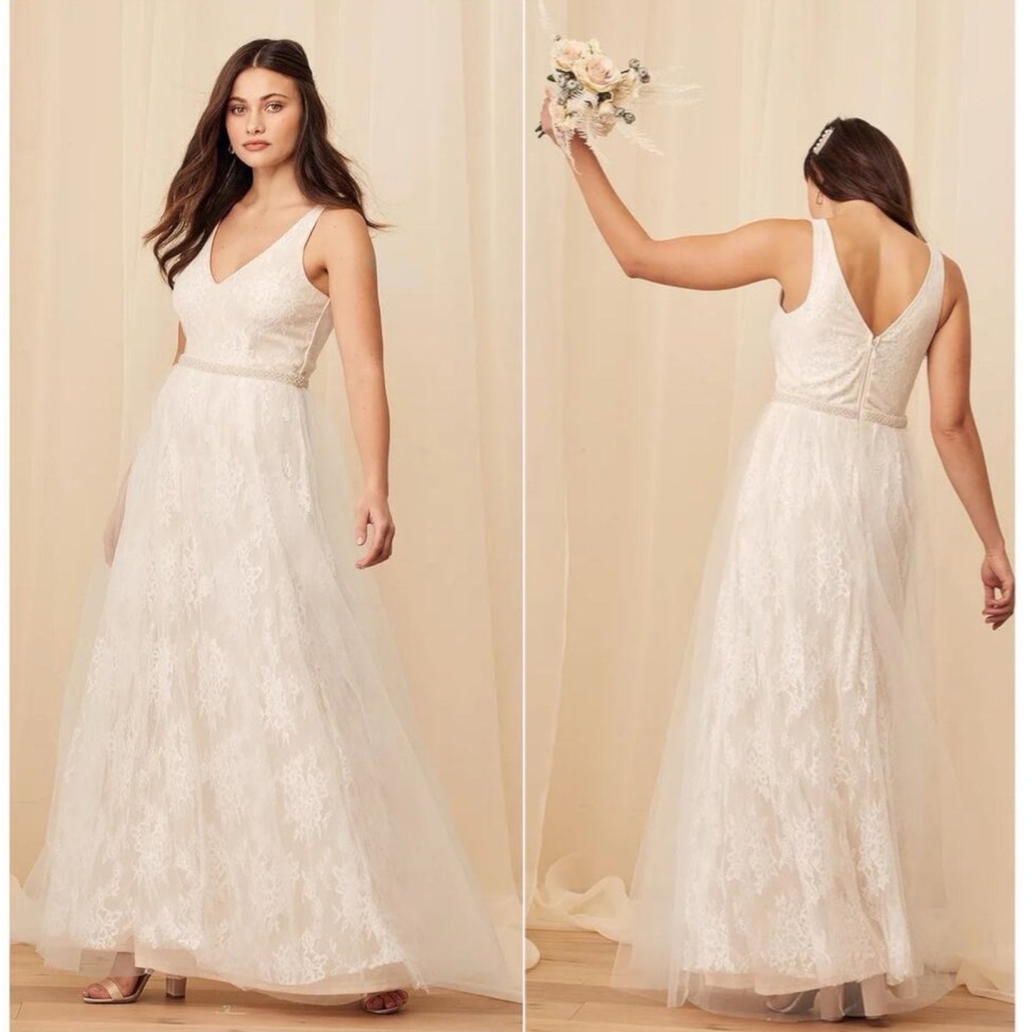 Lulu's Sweet Love Lace Beaded Bridal Dress Wedding Ivory White Size S