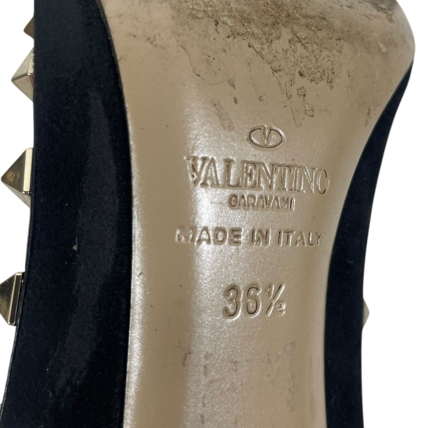Valentino Garavani Black Rockstud Suede Pointed Toe Pump Size 36.5