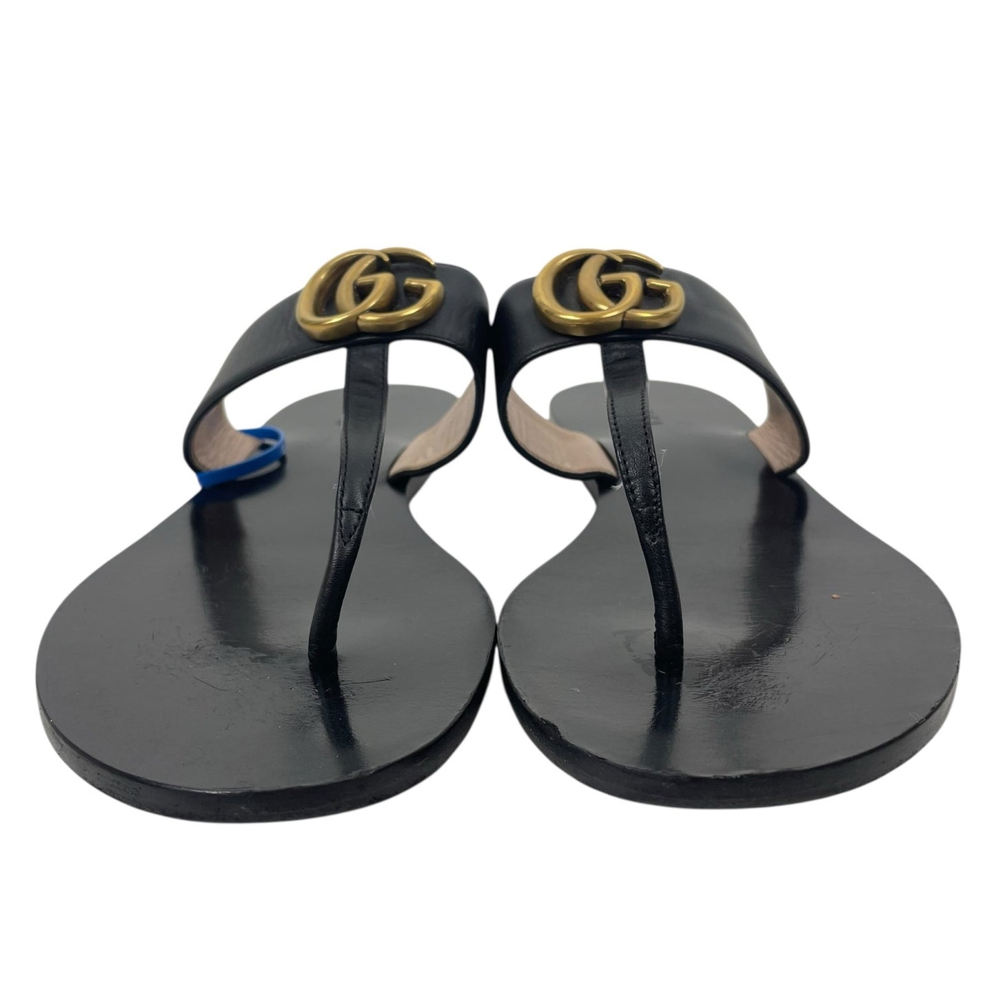 Gucci Leather Thong Sandals with Double GG Logo Black Size 39.5