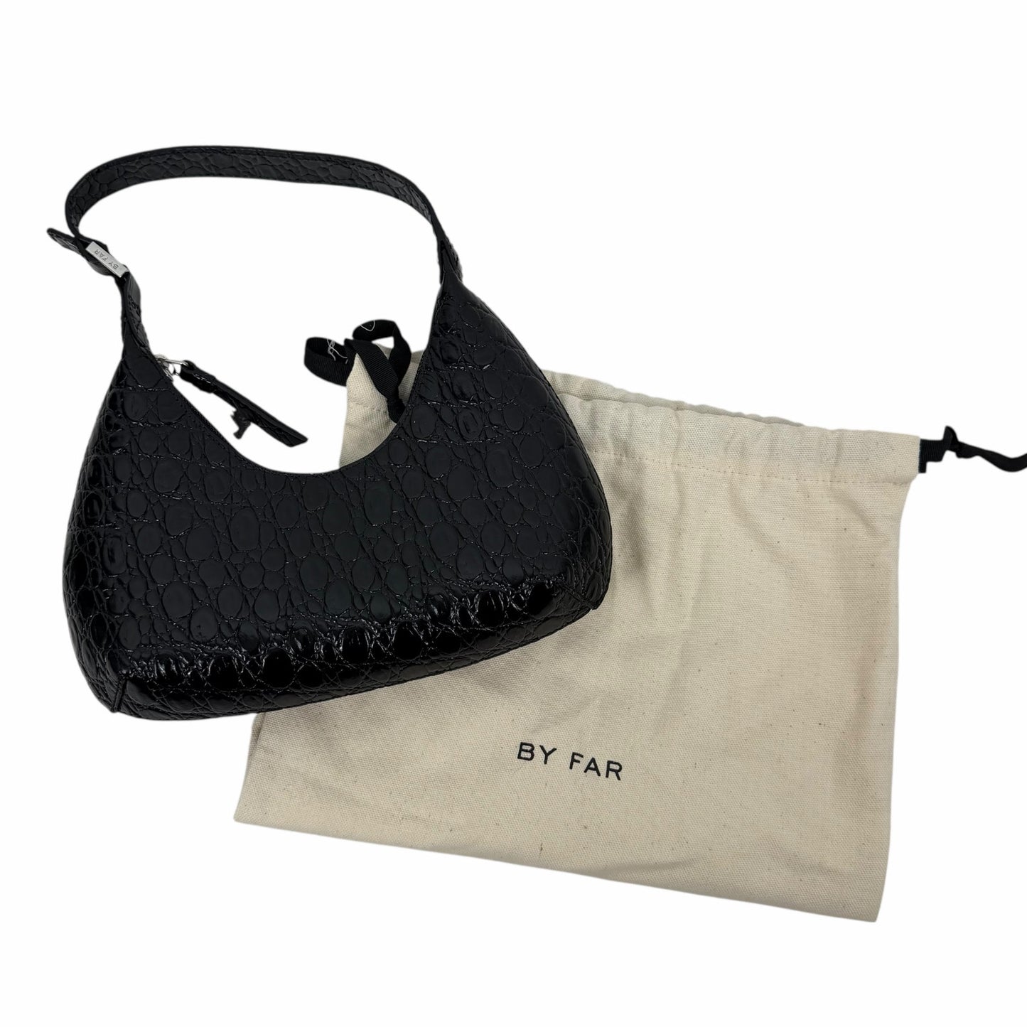 By Far Baby Amber Bag Black Circular Croco Embossed Leather Handbag