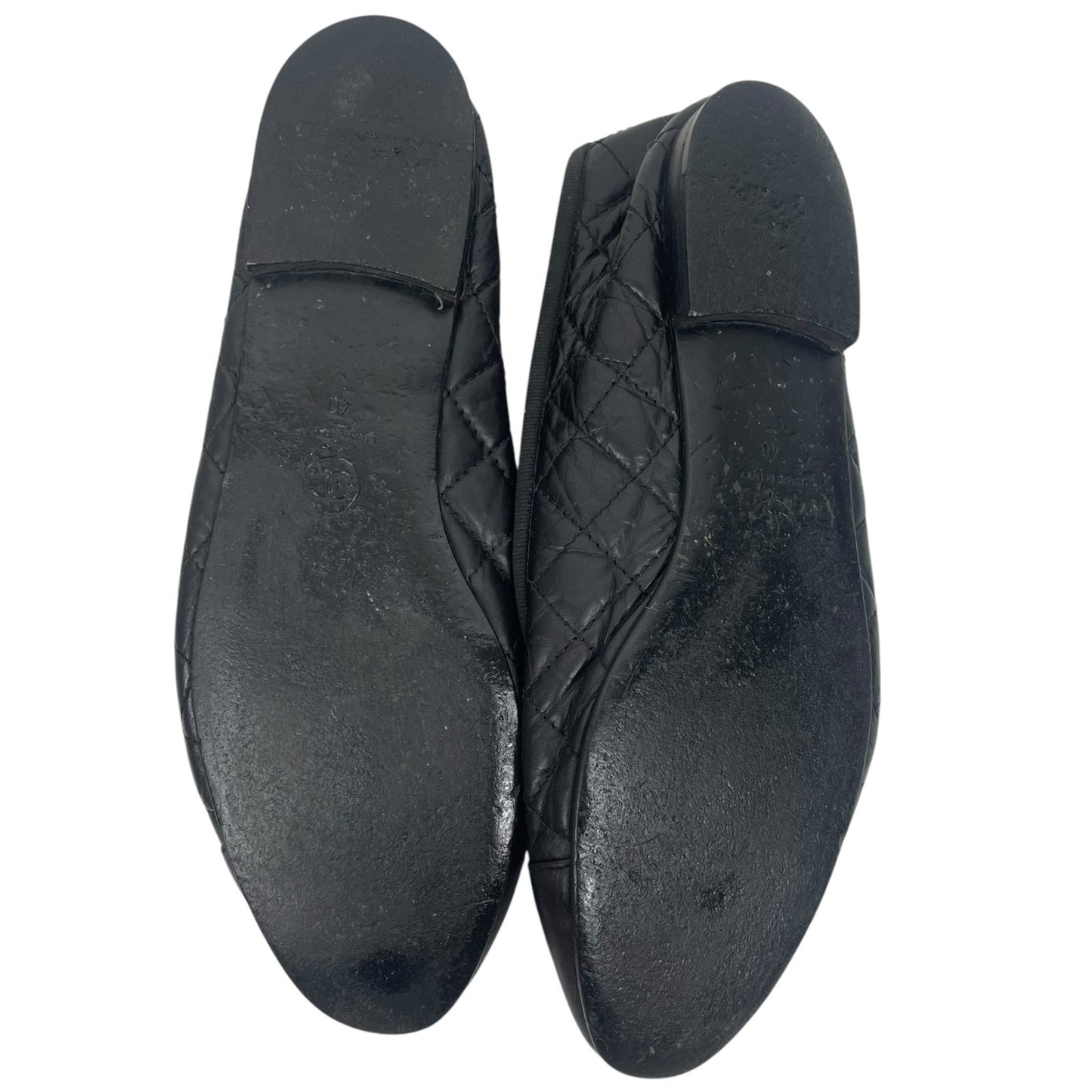 Chanel Cap Toe CC Logo Bow Quilted Leather Ballet Flats Black Size 40