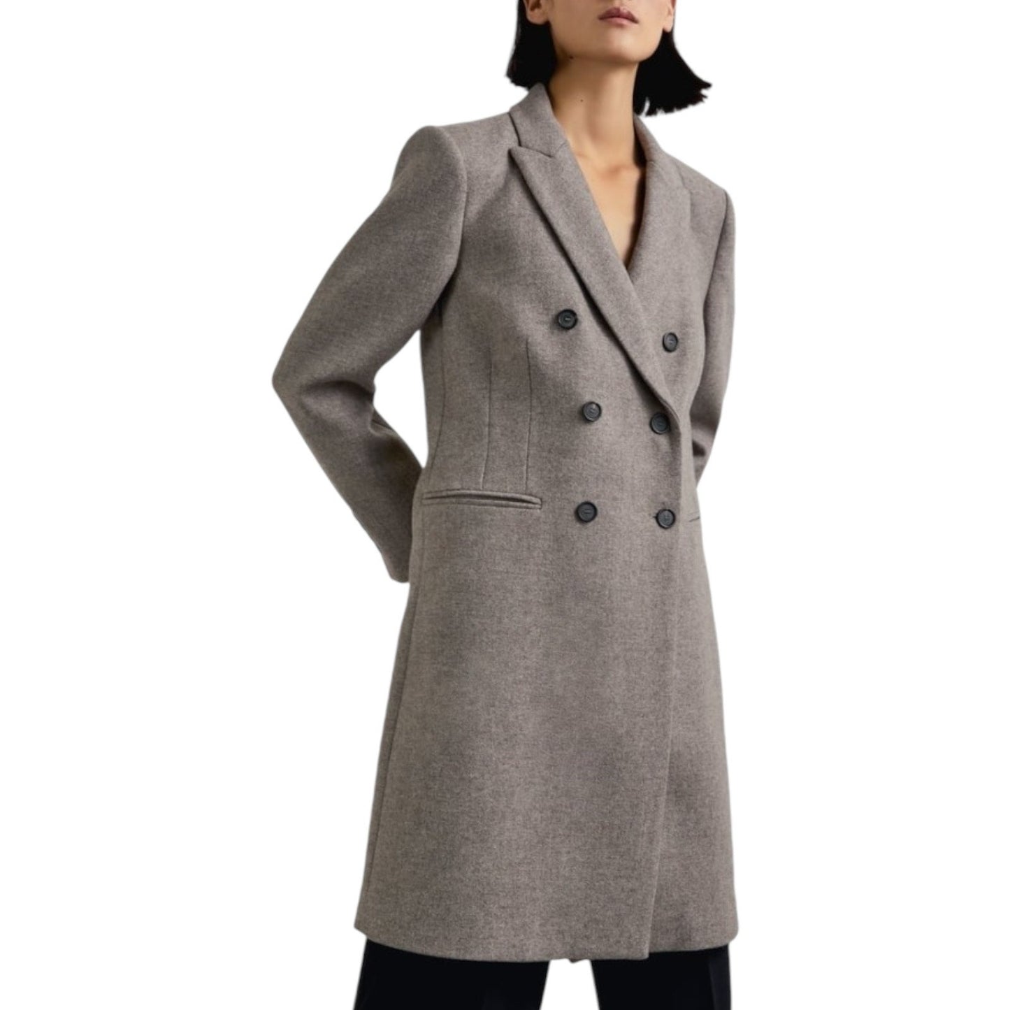 Zara Monteco Wool Blend Double Breasted Coat Ash Brown Size M