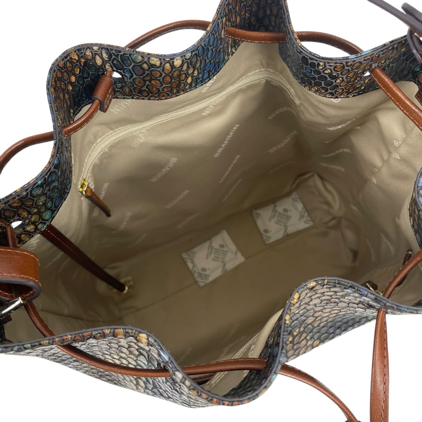 Brahmin Marlowe Embossed Leather Bucket Bag Bottle Blue Fletcher