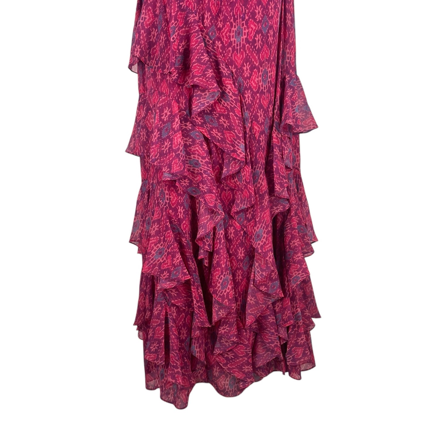 Lauren Ralph Lauren Geo Print Ruffle Trim Georgette Gown Pink Size 10