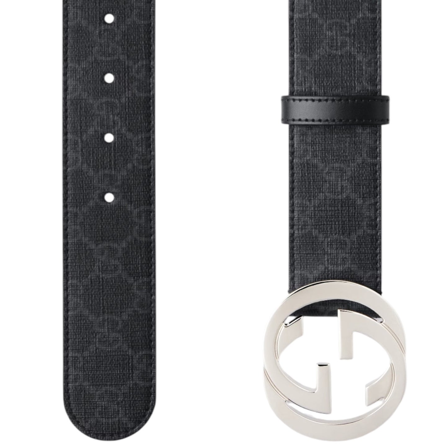 Gucci GG Interlocking Buckle Supreme Canvas Belt Black Gray Men Size 80/32