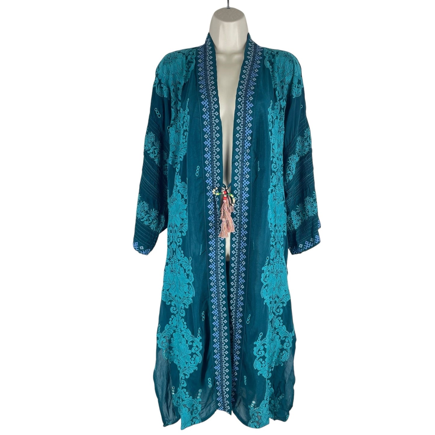 Johnny Was Bellamo Verona Kimono Jacket Embroidery Lakeside Blue Size S