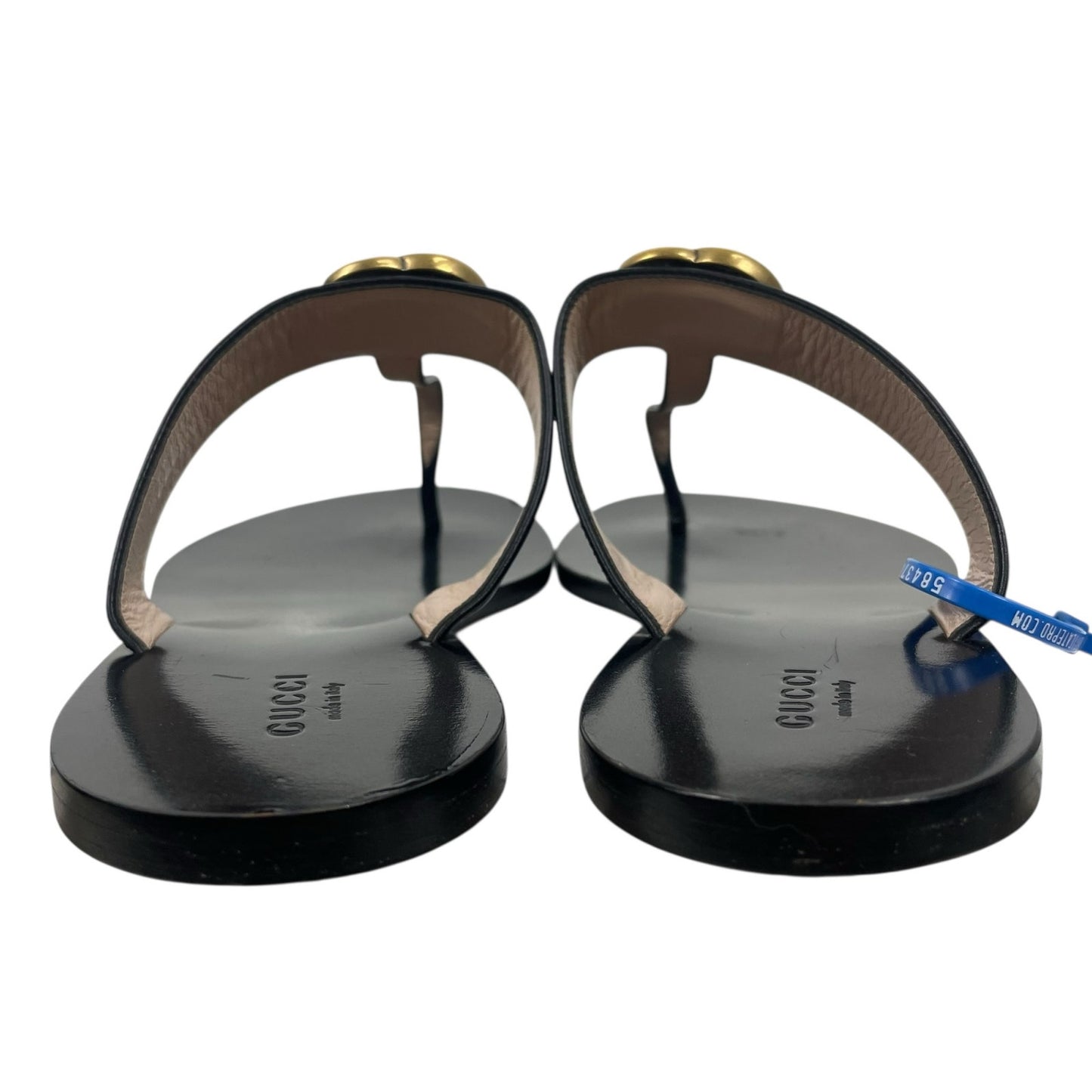 Gucci Leather Thong Sandals with Double GG Logo Black Size 39.5