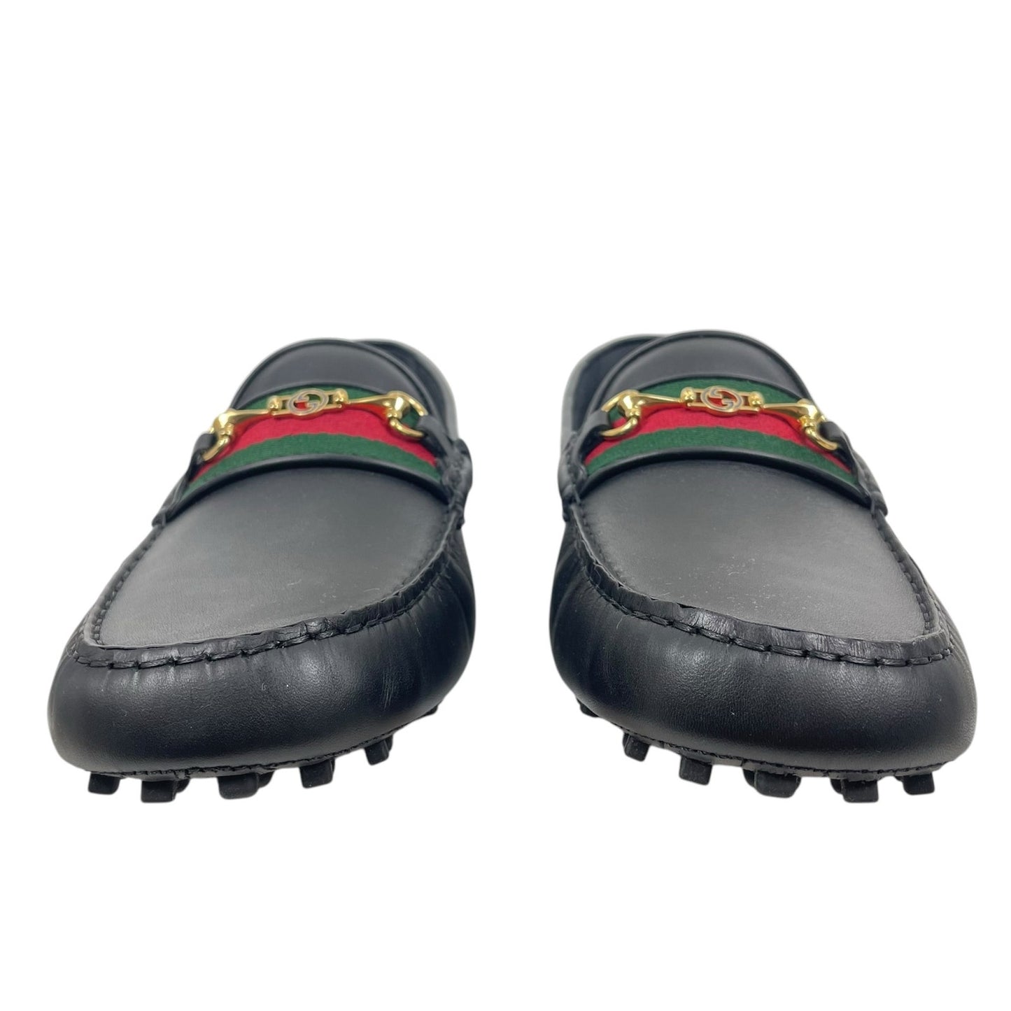 Gucci Ayrton Web GG Logo Horsebit Leather Driver Loafer Black Size 12.5