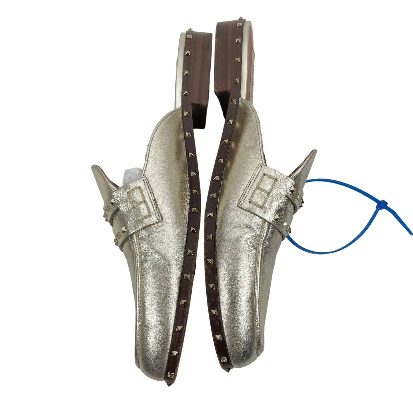 Valentino Garavani Rockstud Leather Mules Slide Agento Gold Size 40.5