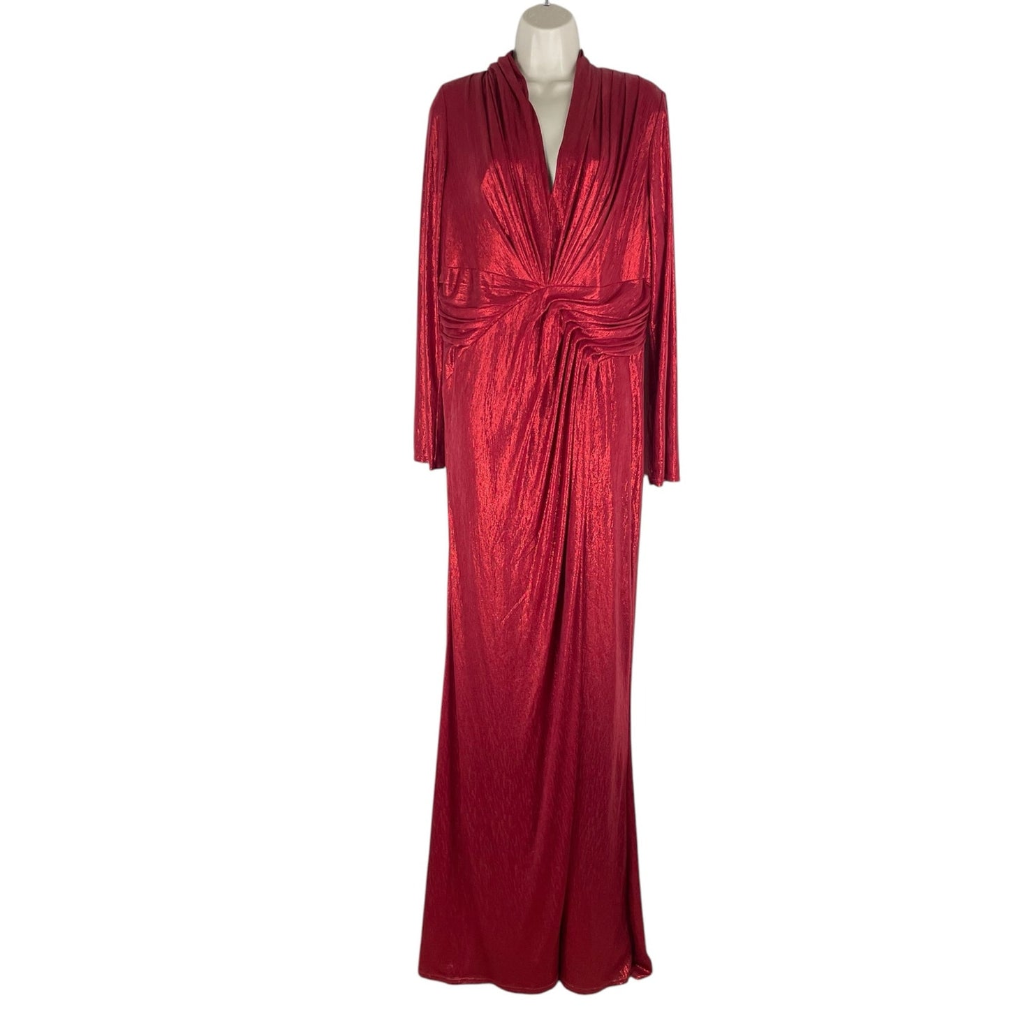 Tadashi Shoji Metallic Long Sleeve Evening Gown Deep Red Size XXL