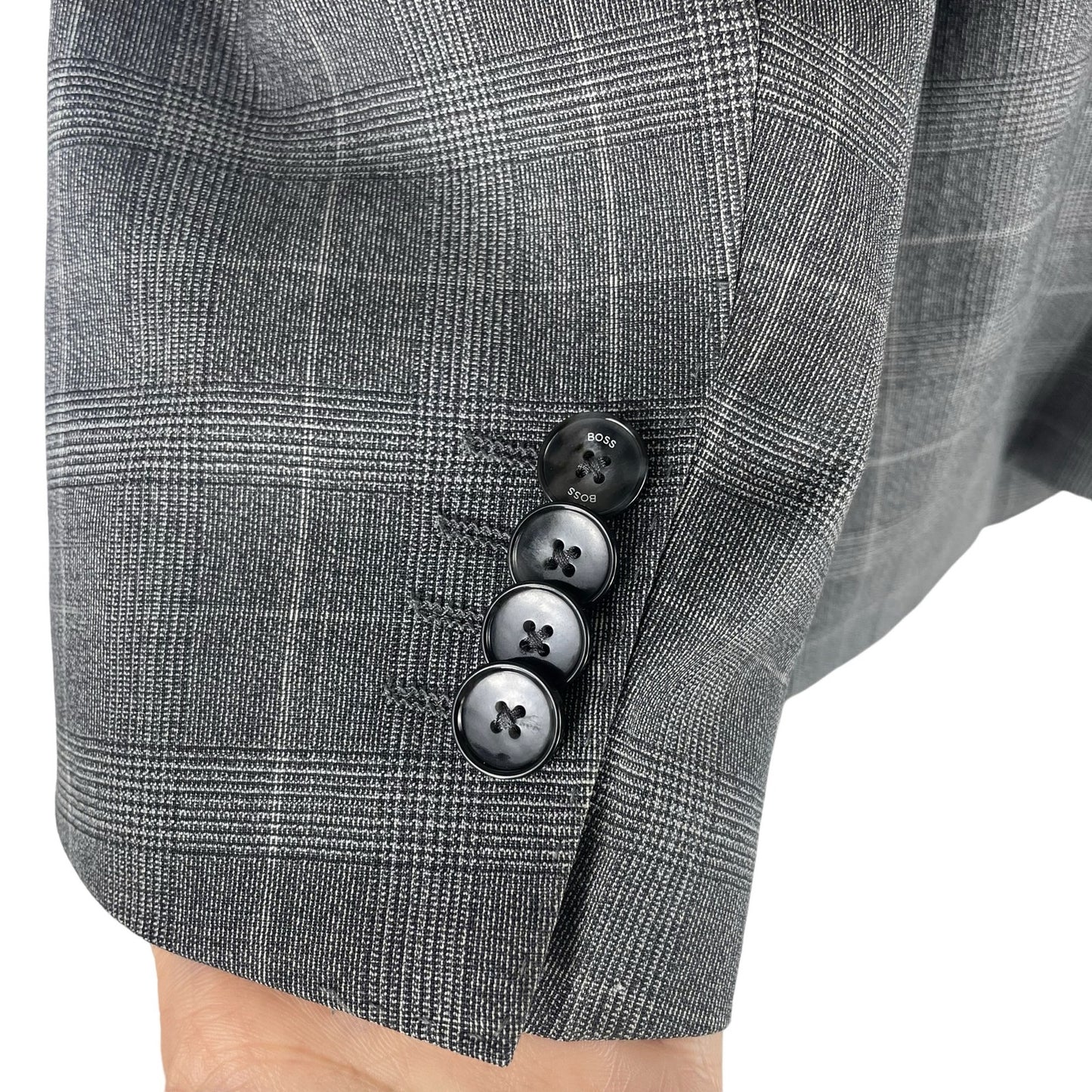 Hugo Boss Plaid Wool Suit Jacket Blazer 2 Buttons Gray Size 42S