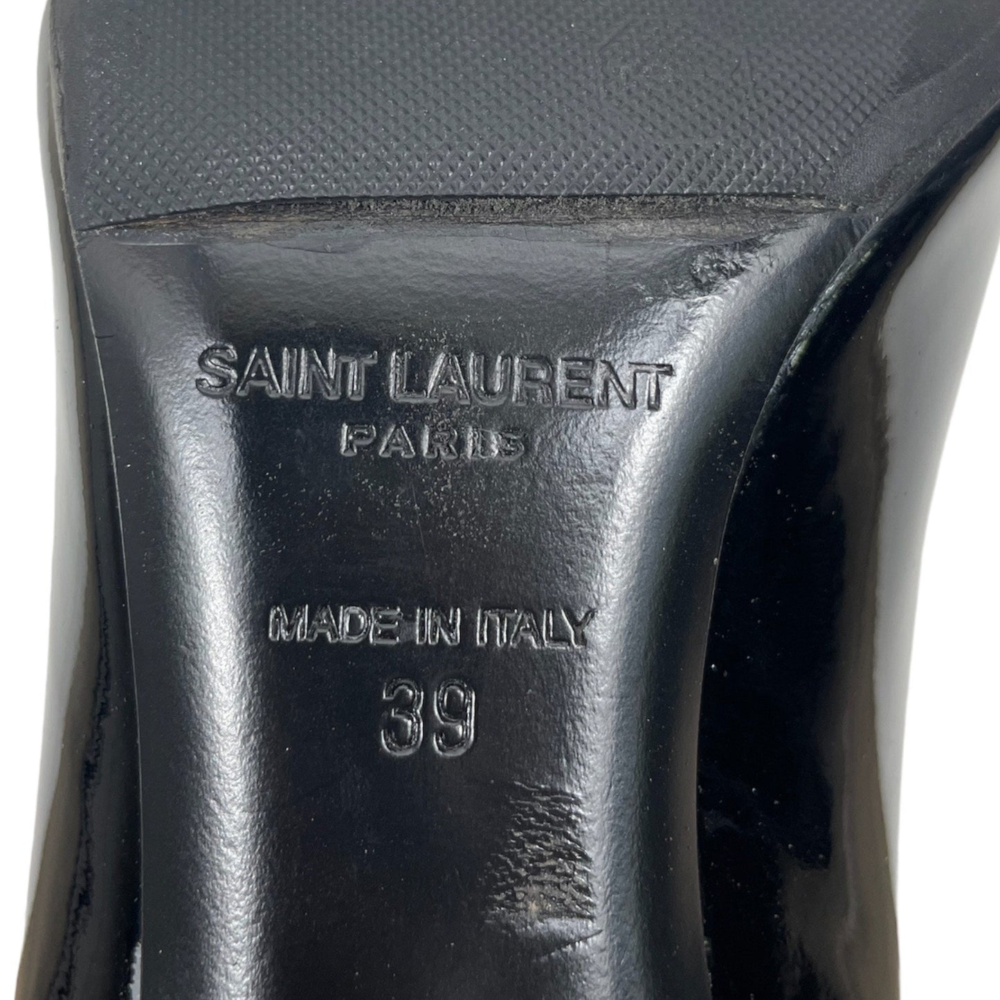 Saint Laurent Opyum Logo Heel Boots Patent Leather Black Size 39