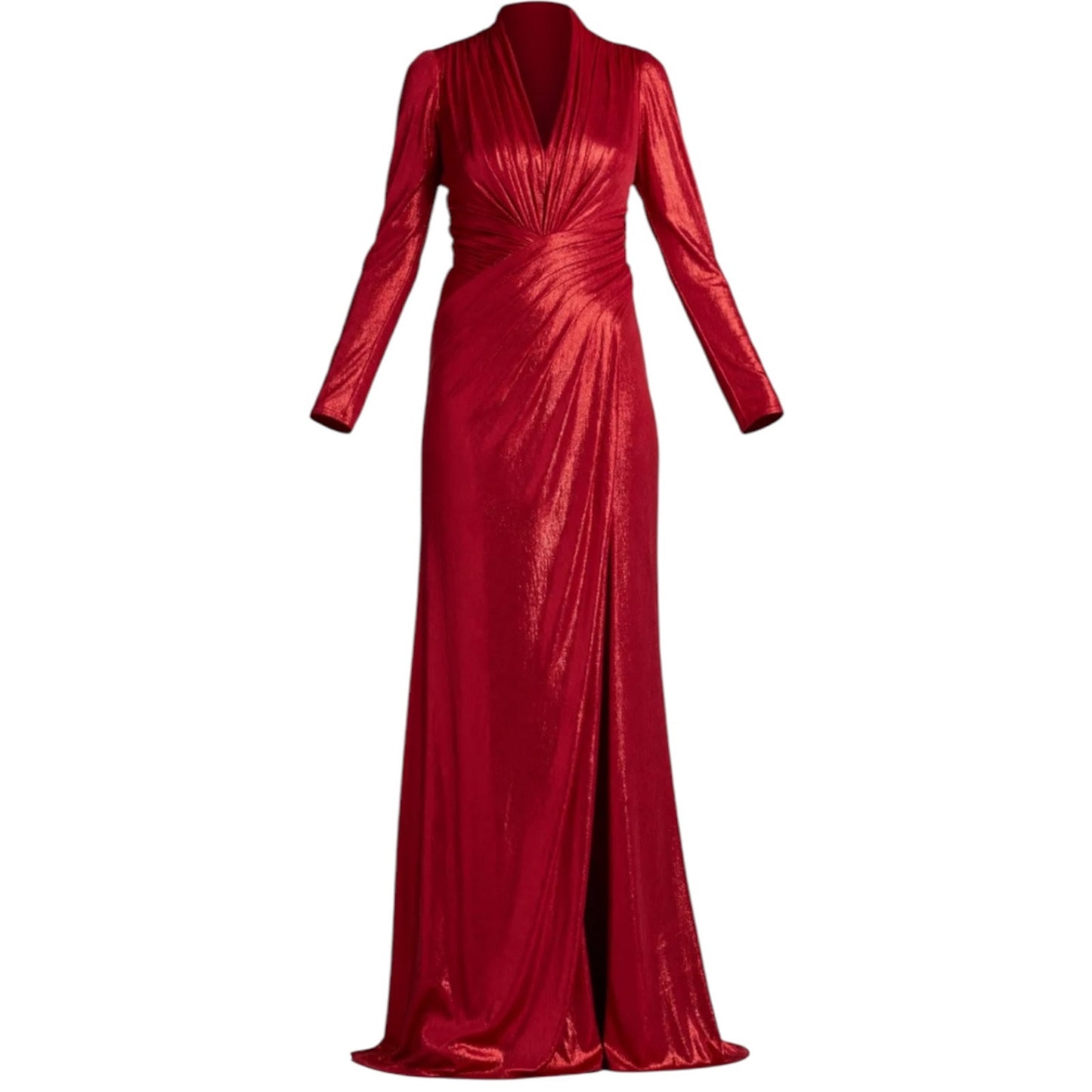 Tadashi Shoji Metallic Long Sleeve Evening Gown Deep Red Size XXL