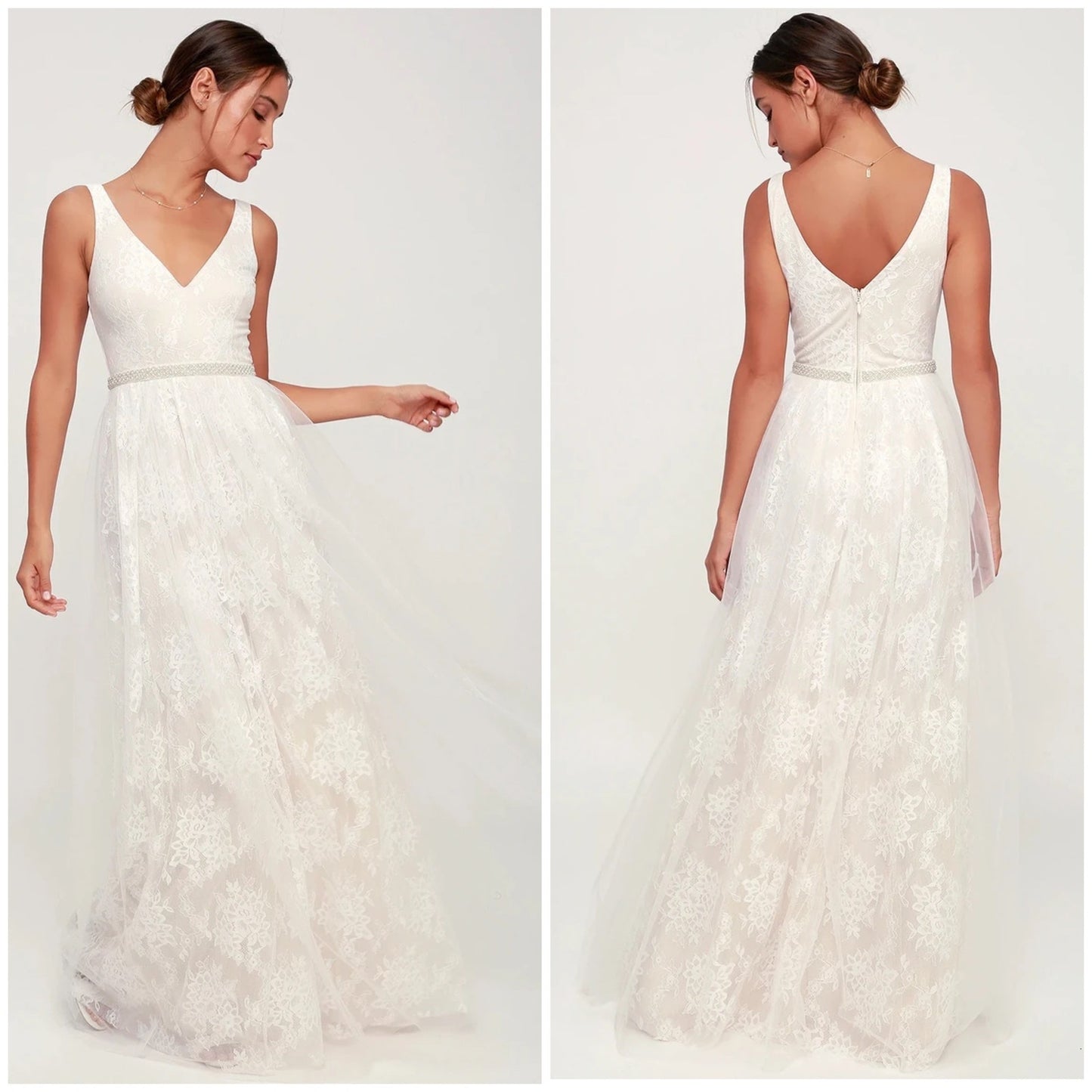 Lulu's Sweet Love Lace Beaded Bridal Dress Wedding Ivory White Size S