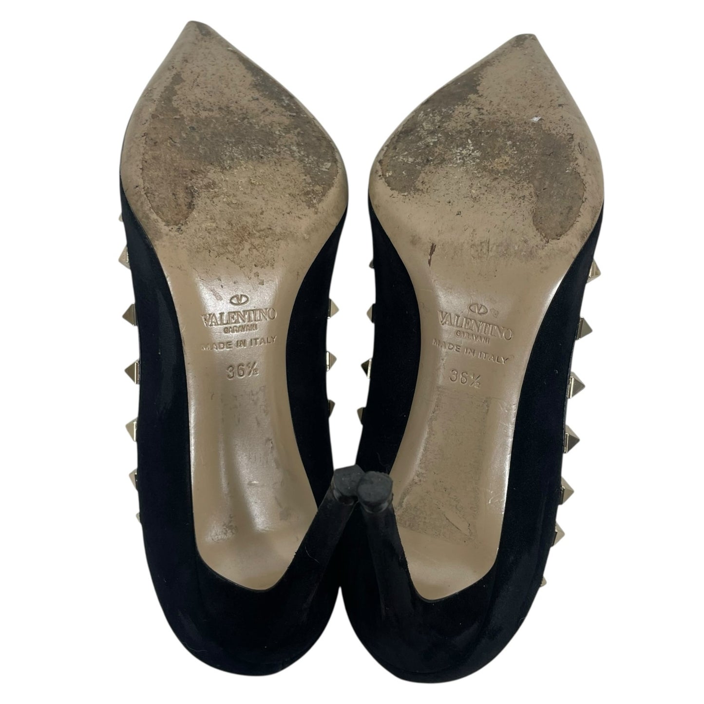 Valentino Garavani Black Rockstud Suede Pointed Toe Pump Size 36.5