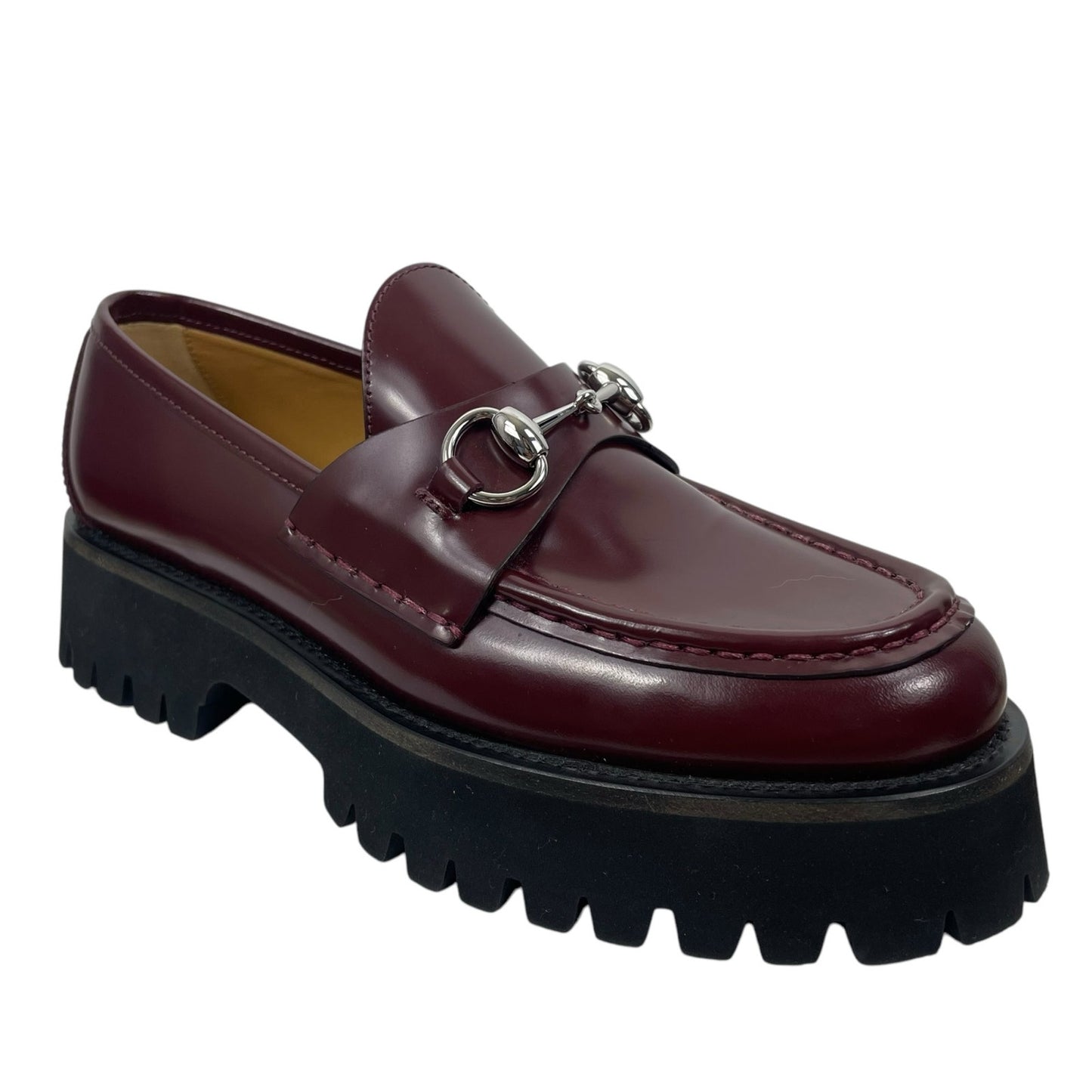 Gucci Lug Sole Leather Loafer with Horsebit Chunky Boredeaux Size 37