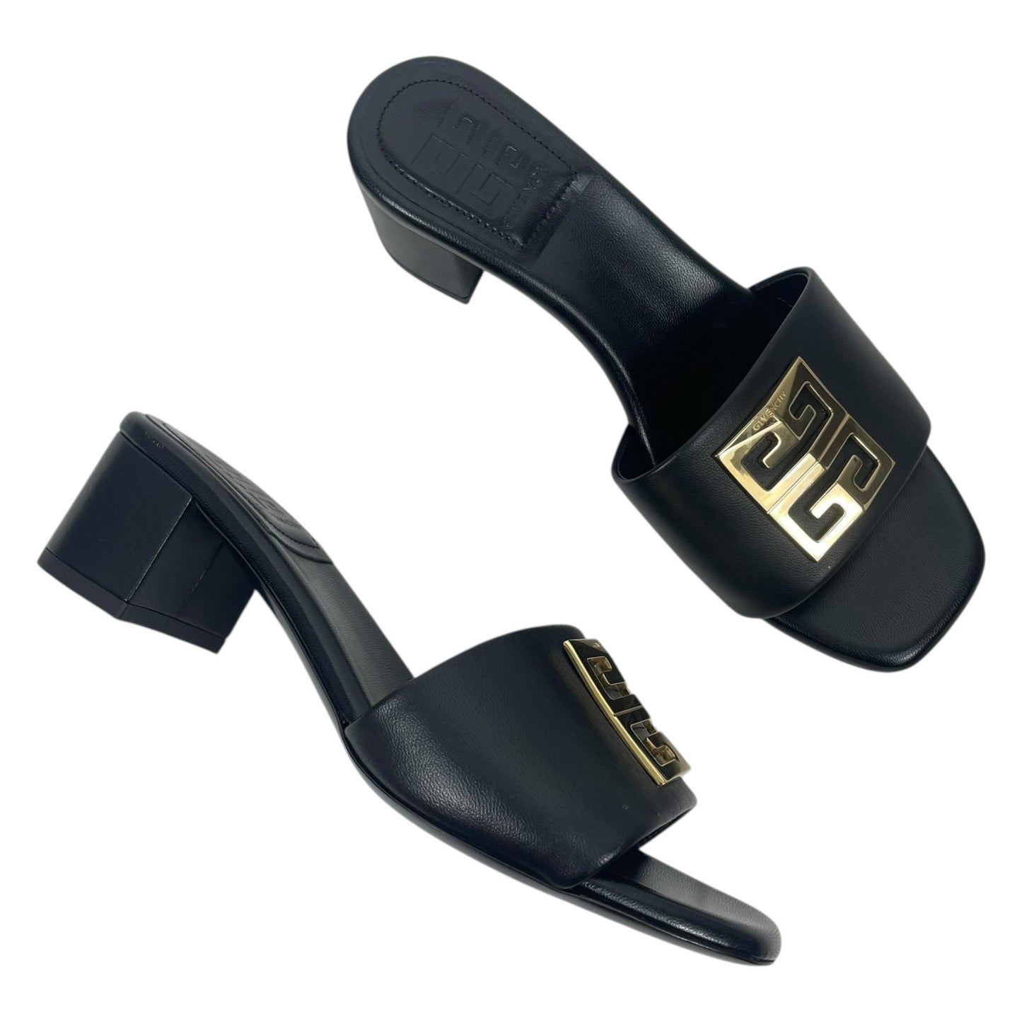 Givenchy 4G Gold Logo Black Nappa Leather Mule Sandal Size 36