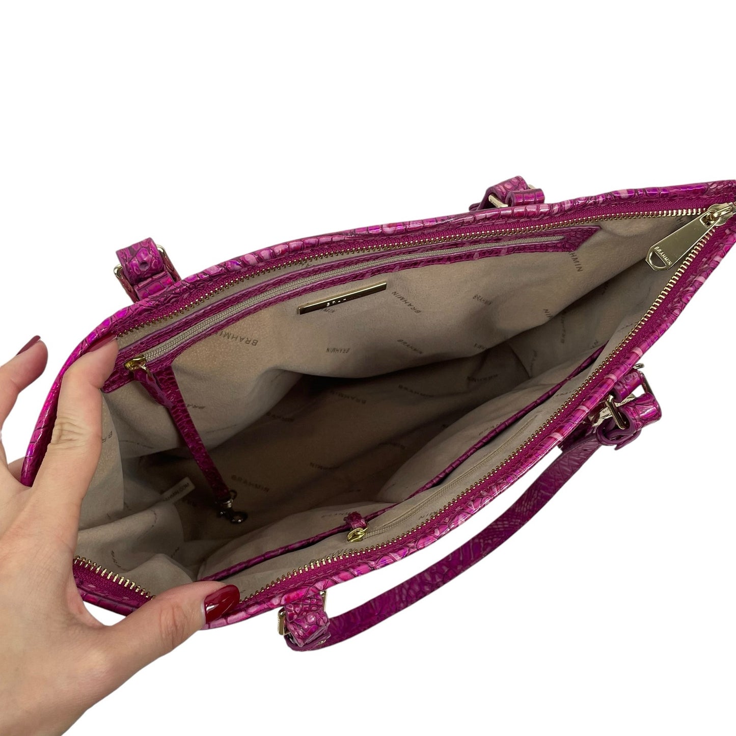 Brahmin Medium Asher Tote Bag Chrome Pink Melbourne Leather Shoulder Bag