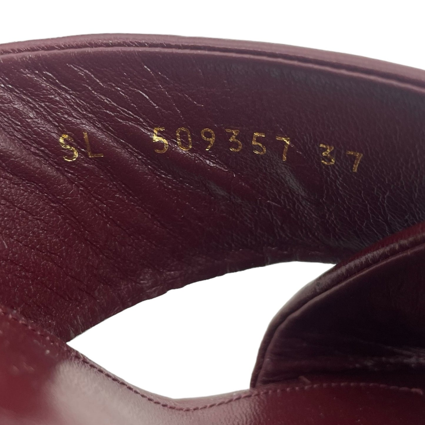 Saint Laurent Lou Lou Leather Slide Sandals Block Heel Deep Red Size 37