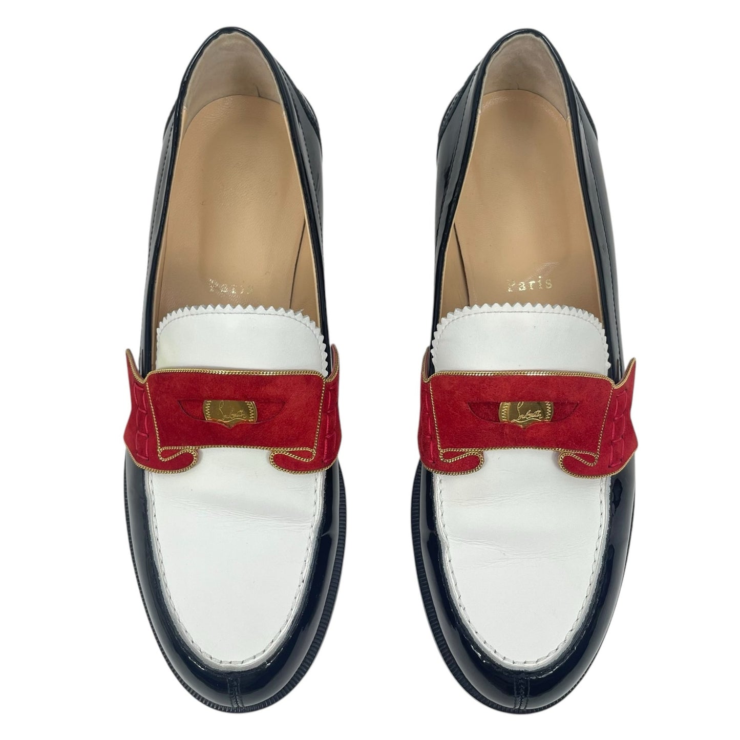 Christian Louboutin Donna Patent Red Sole Penny Loafers Tricolor Size 39.5