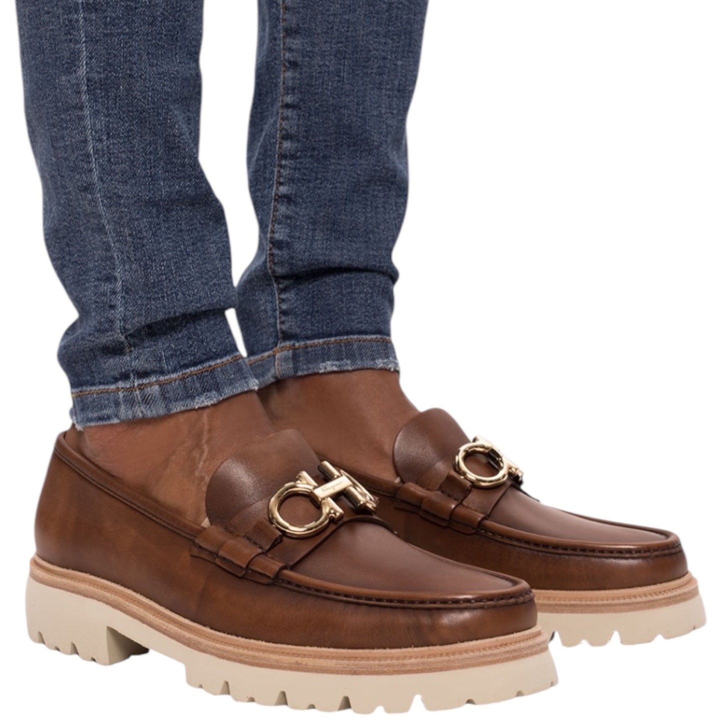 Salvatore Ferragamo Gancini Bit Lug Sole Leather Loafers Brown Size 8/ US 9